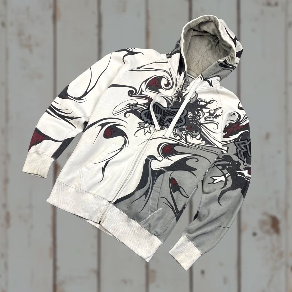 Fox Racing VINTAGE Fox Racing Hoodie Adult L White Full Zip AOP Racing Size US L / EU 52-54 / 3 - 1 Thumbnail