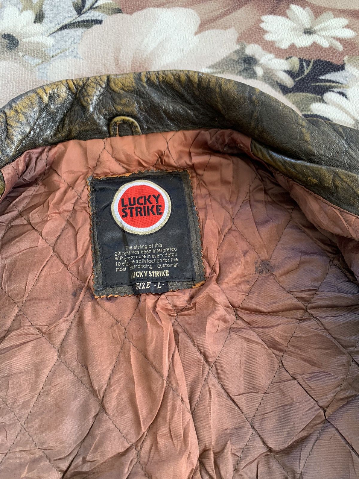 Leather Vtg Lucky Strike Embossed Logo Leather Jacket Size US L / EU 52-54 / 3 - 15 Thumbnail