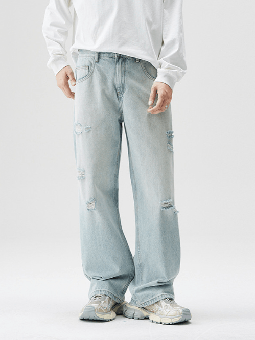 Japanese Brand Trendy washed light blue ripped jeans Size US 32 / EU 48 - 2 Thumbnail