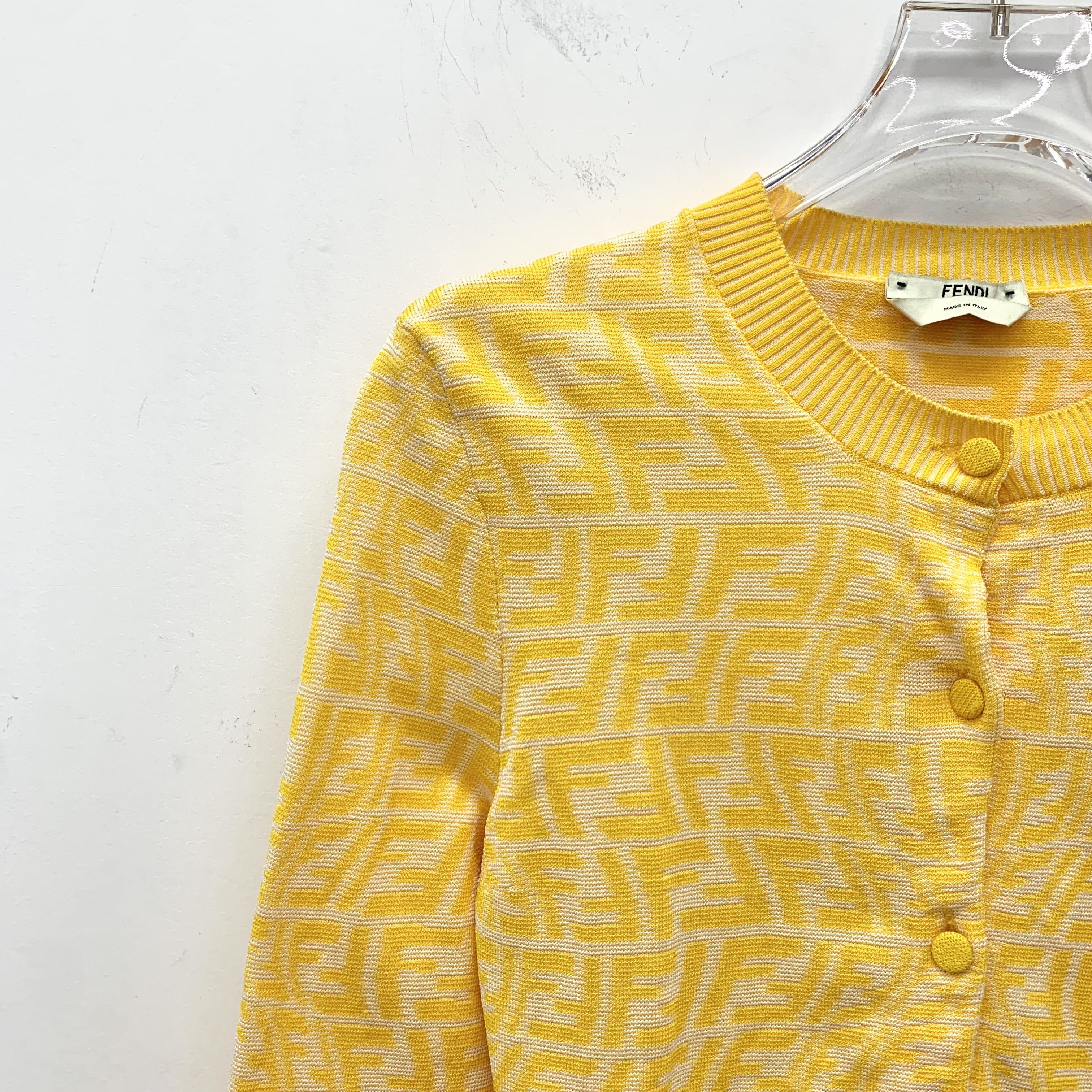 Fendi Fendi Yellow Logo Knit Cardigan (XS / 36) Size XS / US 0-2 / IT 36-38 - 6 Thumbnail