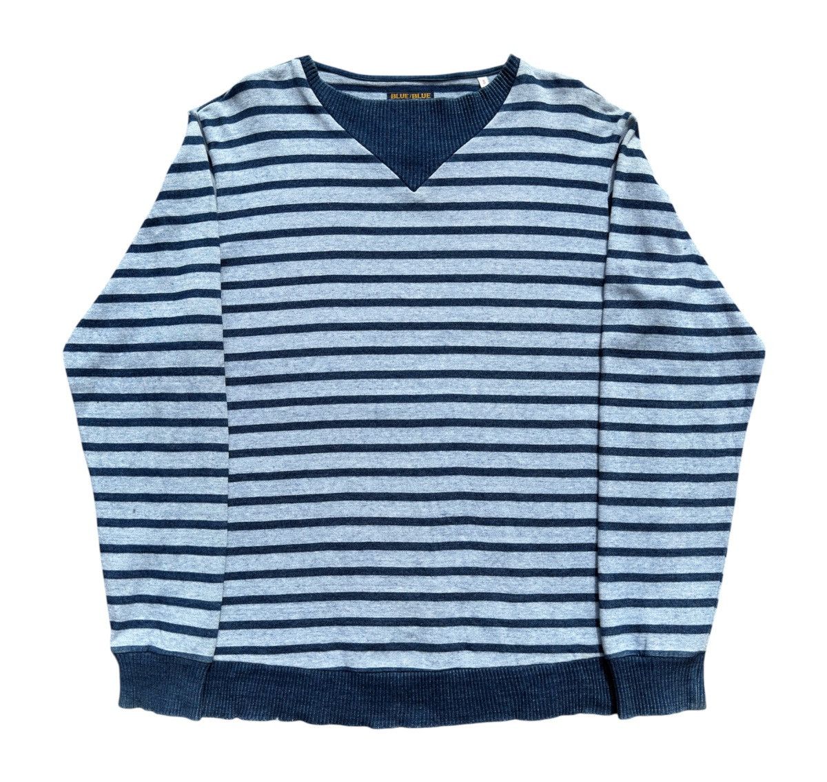 45rpm BLUE BLUE JAPAN Big V-Neck Indigo Stripes Jumper Size US L / EU 52-54 / 3 - 1 Thumbnail