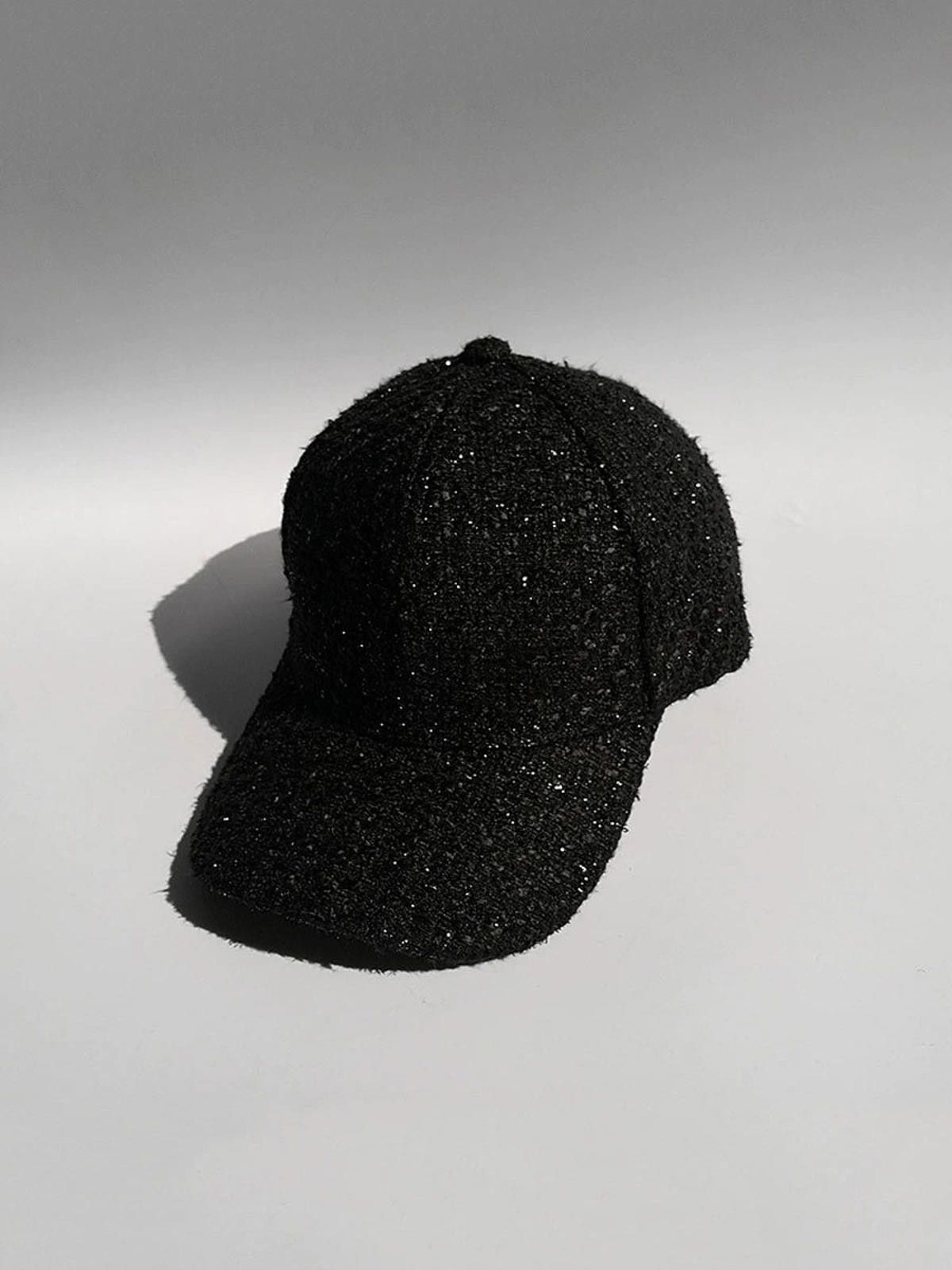 Japanese Brand Black Sparkly Tweed Baseball Cap Size ONE SIZE - 2 Thumbnail
