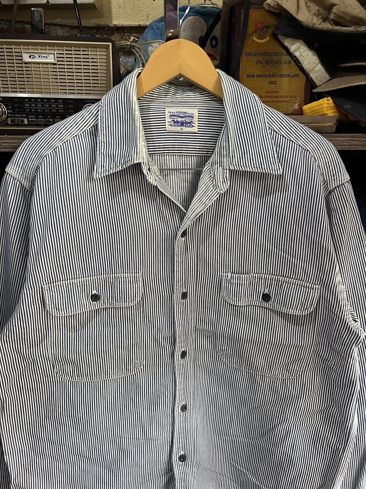 Levi's 🔥Vintage Levis Hickory Stripes Overshirt Size US M / EU 48-50 / 2 - 4 Thumbnail
