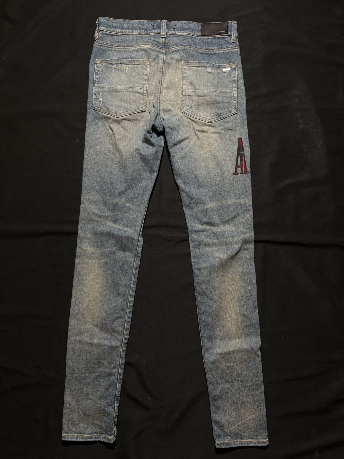 Amiri Amiri Red Plaid Side Logo Light Wash Blue Jeans - Size 31 Size US 31 - 3 Thumbnail