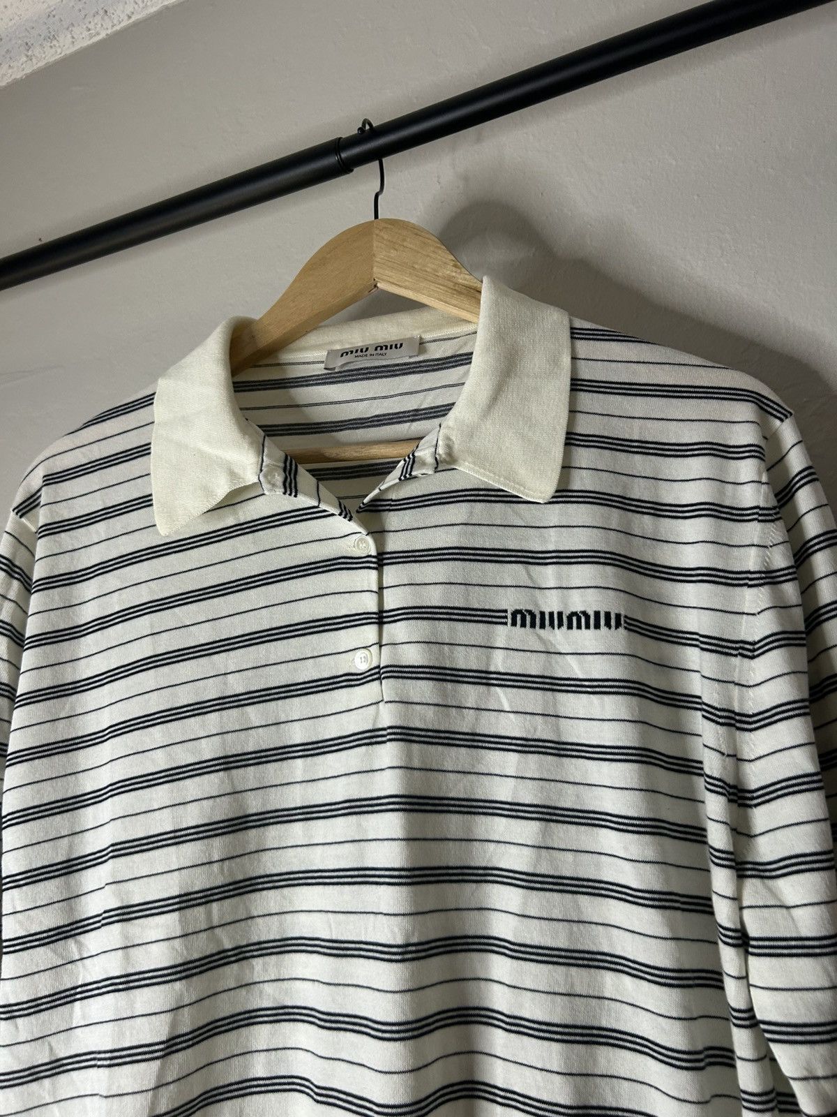 Miu Miu Miu Miu White Striped Polo Longsleeve Size US M / EU 48-50 / 2 - 3 Thumbnail