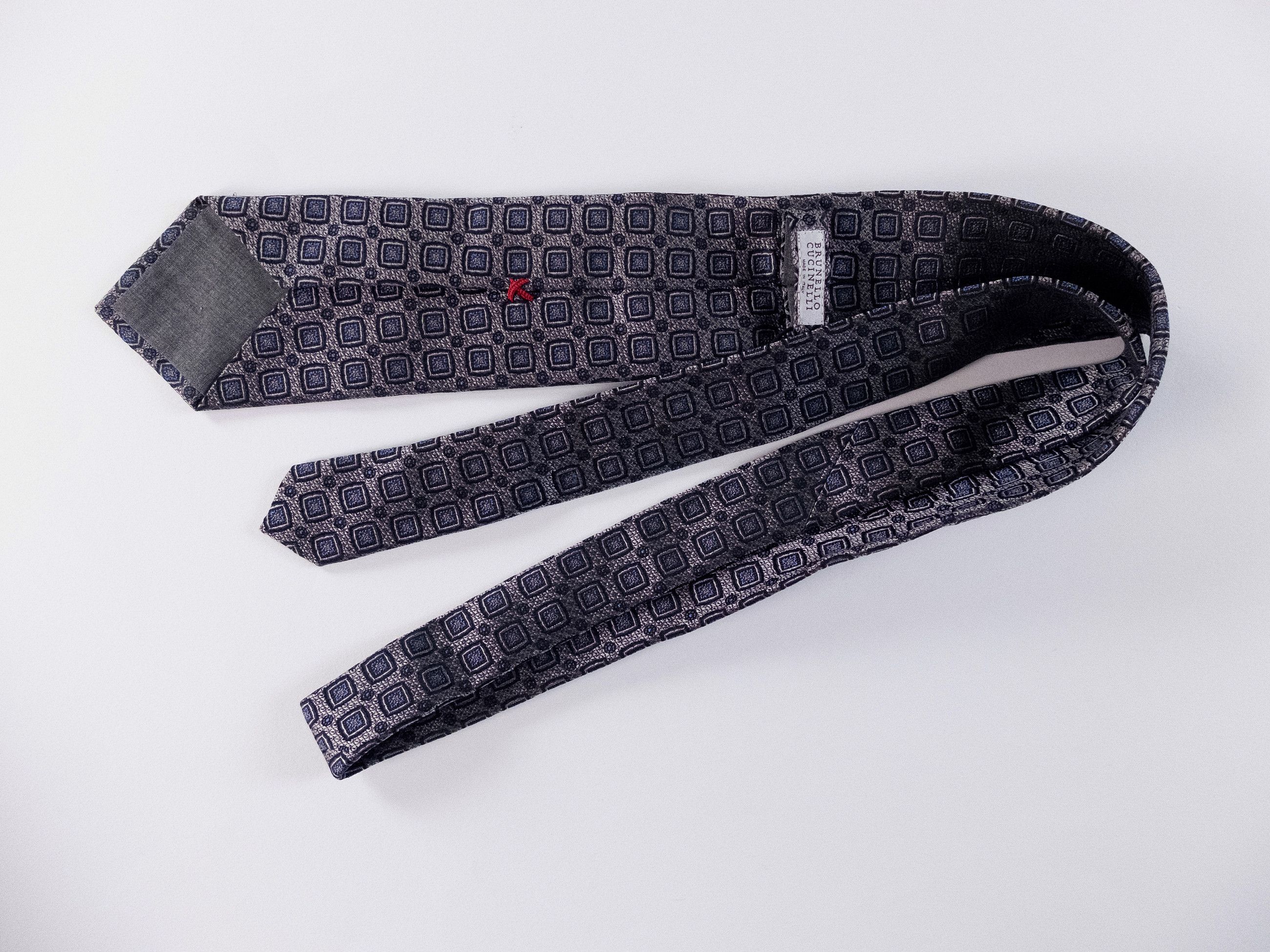Brunello Cucinelli BRUNELLO CUCINELLI gray square motif silk tie Italy Size ONE SIZE - 2 Thumbnail
