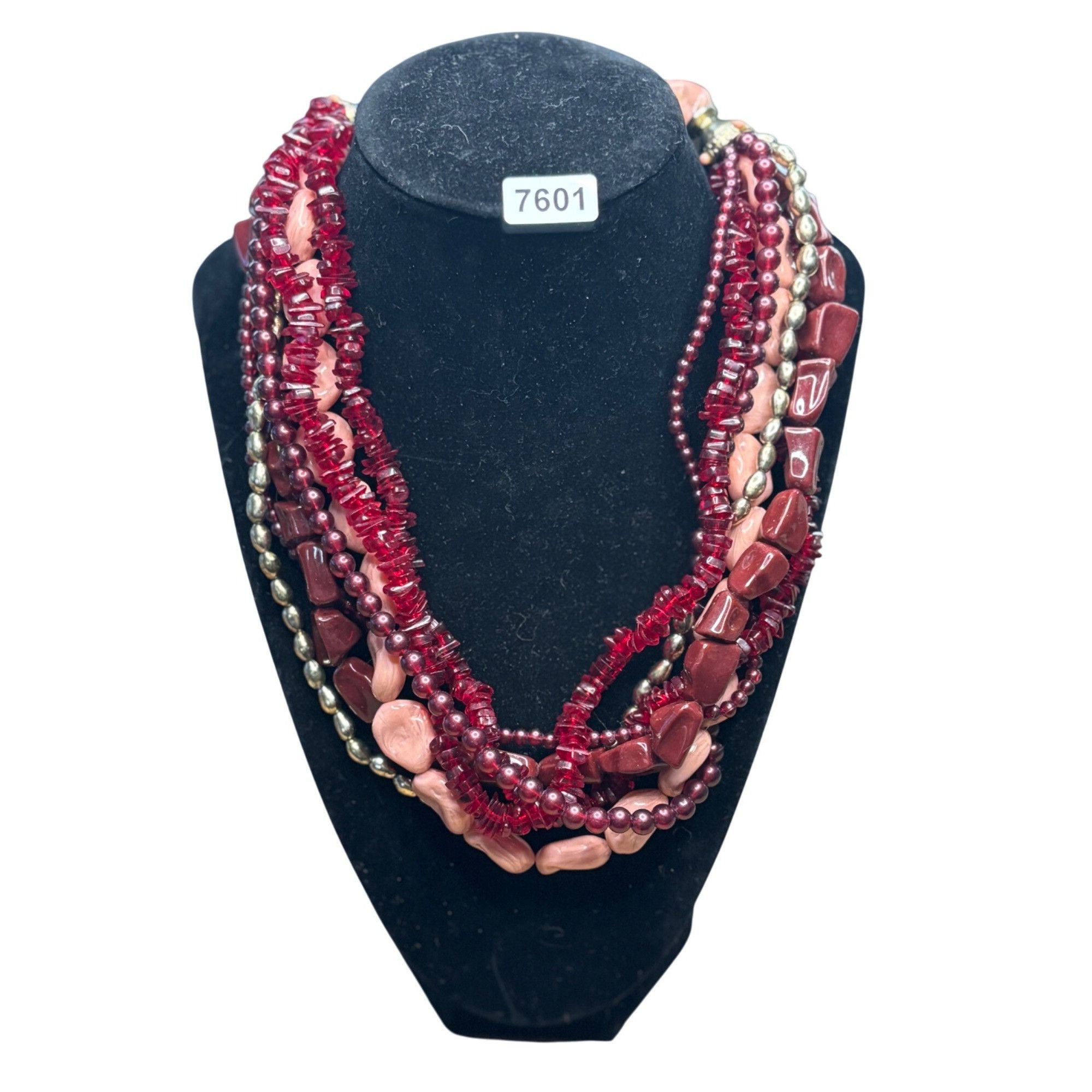 Other Multi-Strand Beaded Necklace With Red & Pink Stones Size ONE SIZE - 2 Thumbnail