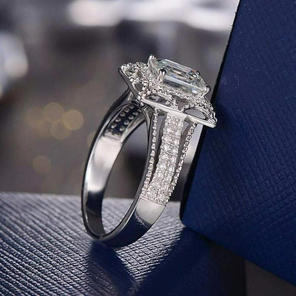 Designer 925 Sterling Silver Square Cut Inlaid Engagement Ring Size ONE SIZE - 4 Thumbnail