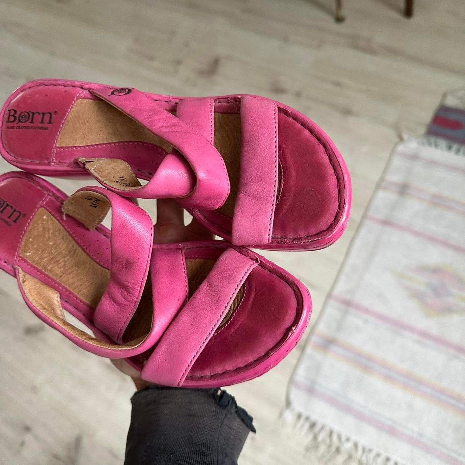 Vintage Vintage Pink Leather Strap Chunky Platform Slip On Sandals Size US 6 / IT 36 - 3 Thumbnail