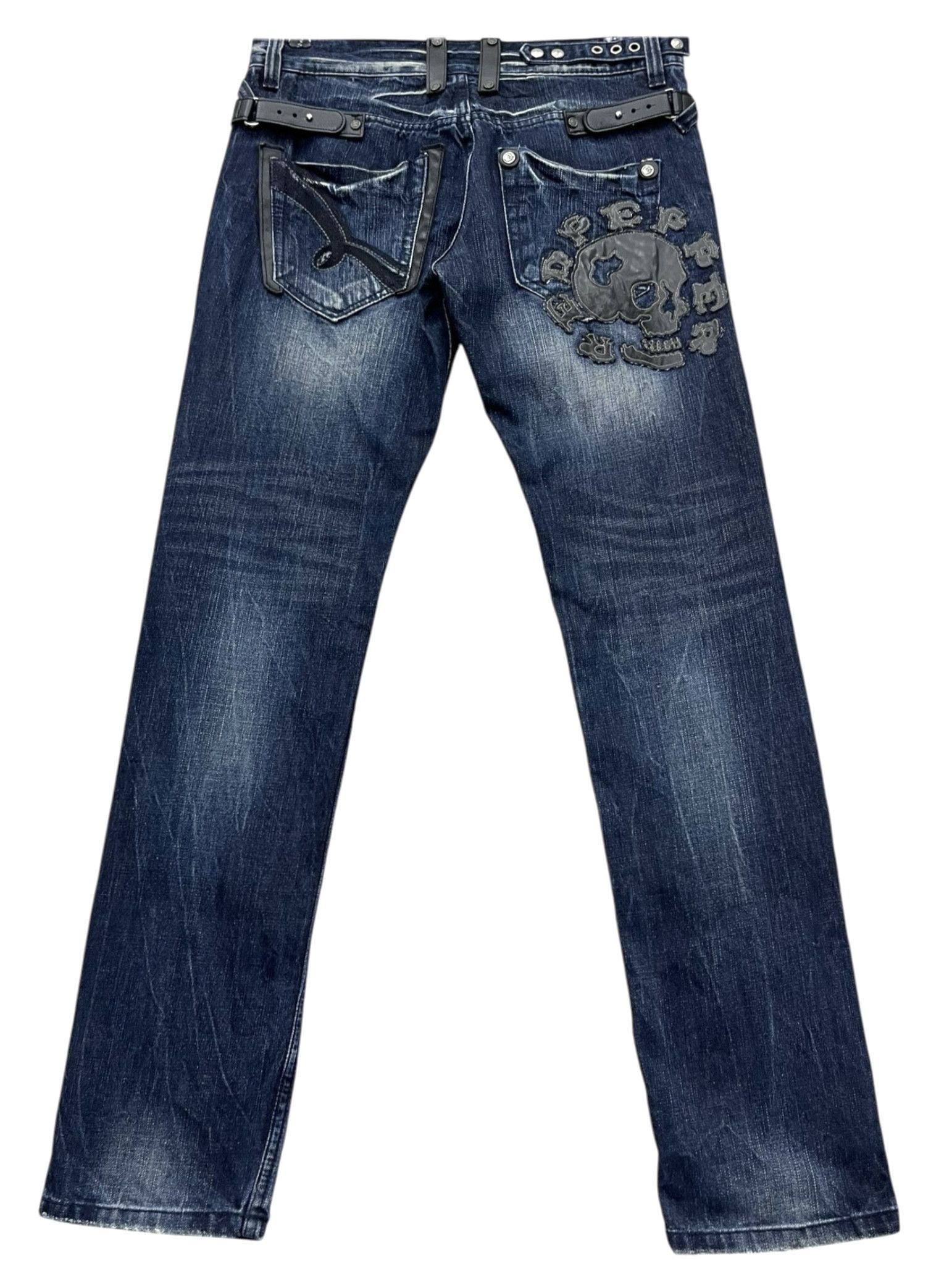 Skullcandy 🔥RED PEPPER Punk Skull Dark Blue Slim Fit Denim Karakuri Size US 31 - 7 Thumbnail