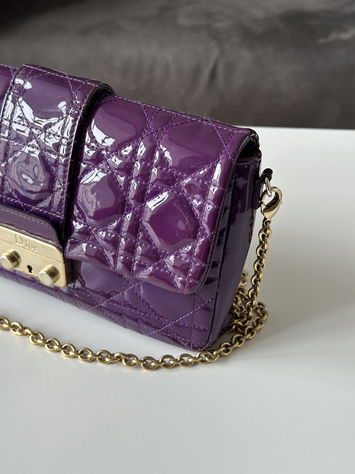 Christian Dior Monsieur × Dior × Vintage Dior Cannage Miss Dior Purple Quilted Patent Promenade Pouch Size ONE SIZE - 6 Thumbnail