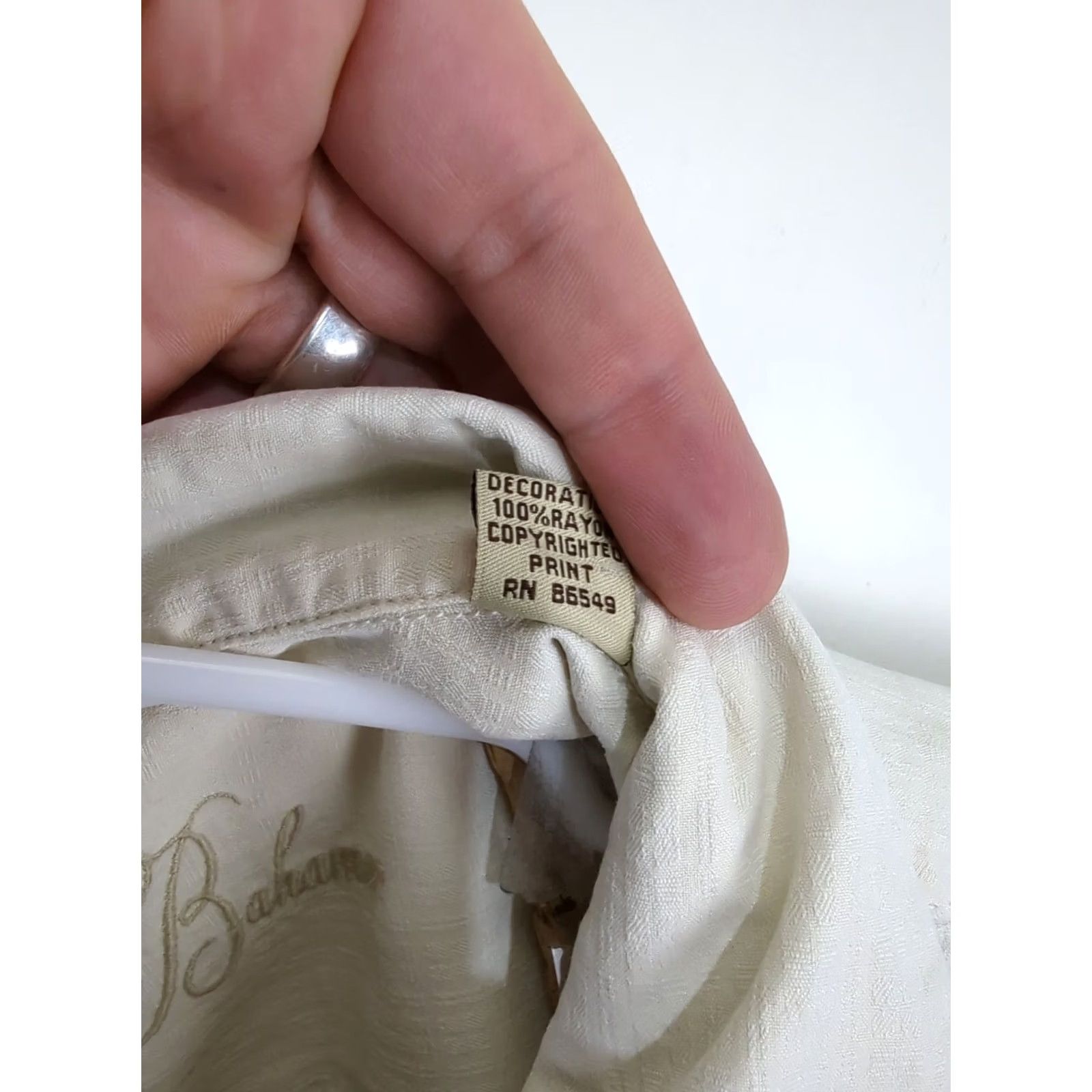 Tommy Bahama VINTAGE Tommy Bahama Silk Hawaiian Shirt Embroidered Marlin Viejo Cigars Large Button-Up Shirt, Cream, Men’s L, Short Sleeve, Casual Size US L / EU 52-54 / 3 - 5 Thumbnail