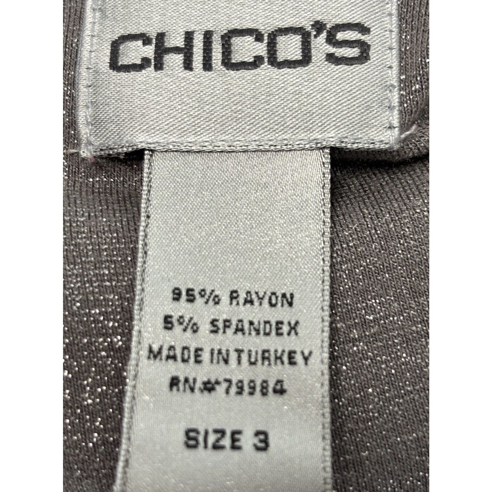 Vintage Chicos Women's Silver Shimmer T-Shirt XL Classic V-Neck Long Sleeve Gray Rayon Blend Vintage Metal Top Size XL / US 12-14 / IT 48-50 - 6 Thumbnail