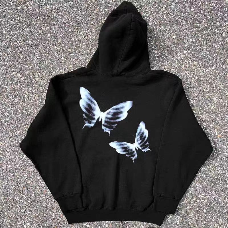 Japanese Brand Hip Hop Diablo Style Butterfly Print L Hooded Sweatshirt Size US L / EU 52-54 / 3 - 3 Thumbnail