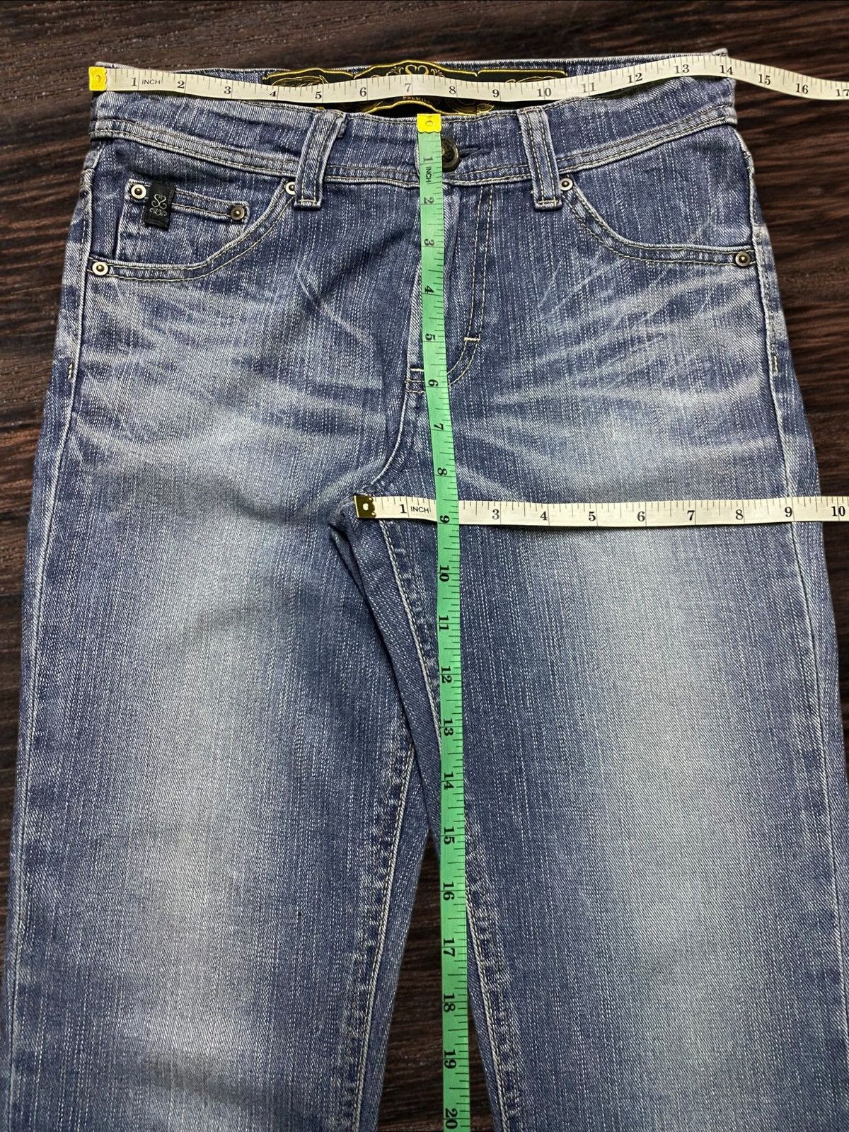 Japanese Brand Vintage Edwin Something Faded Wash Distressed Flare Jeans Size US 28 / EU 44 - 11 Thumbnail