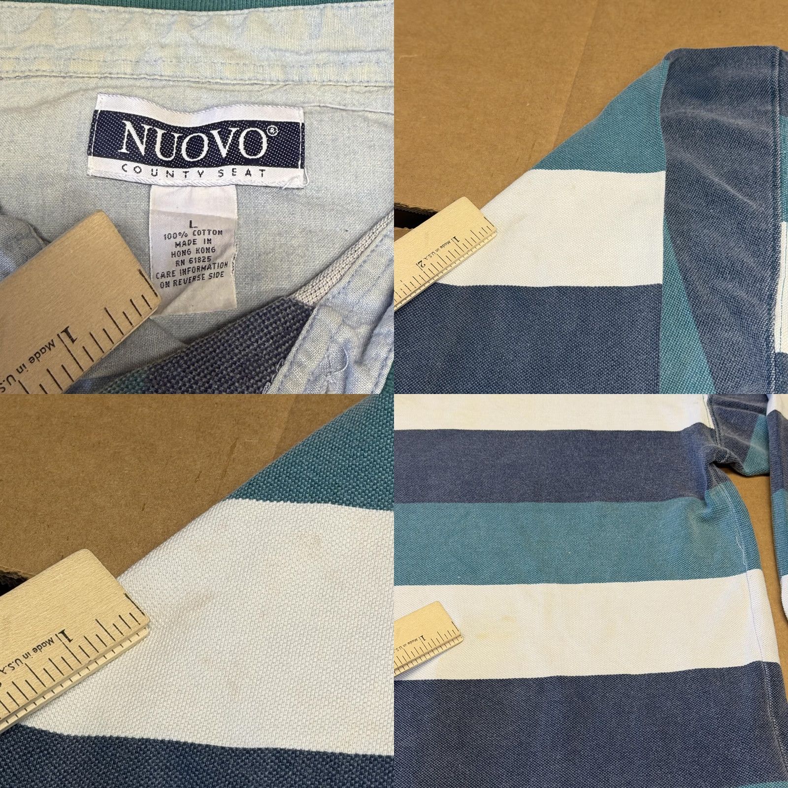 Vintage VINTAGE Nuovo County Seat Polo Shirt Mens L Striped Rugby Cotton Teal Navy 90s Size US L / EU 52-54 / 3 - 8 Thumbnail