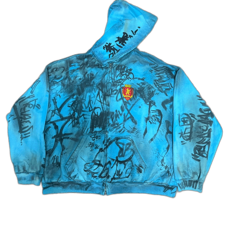 Balenciaga Balenciaga 23AW Blue Distressed Zip Hoodie Size US XXL / EU 58 / 5 - 1 Thumbnail
