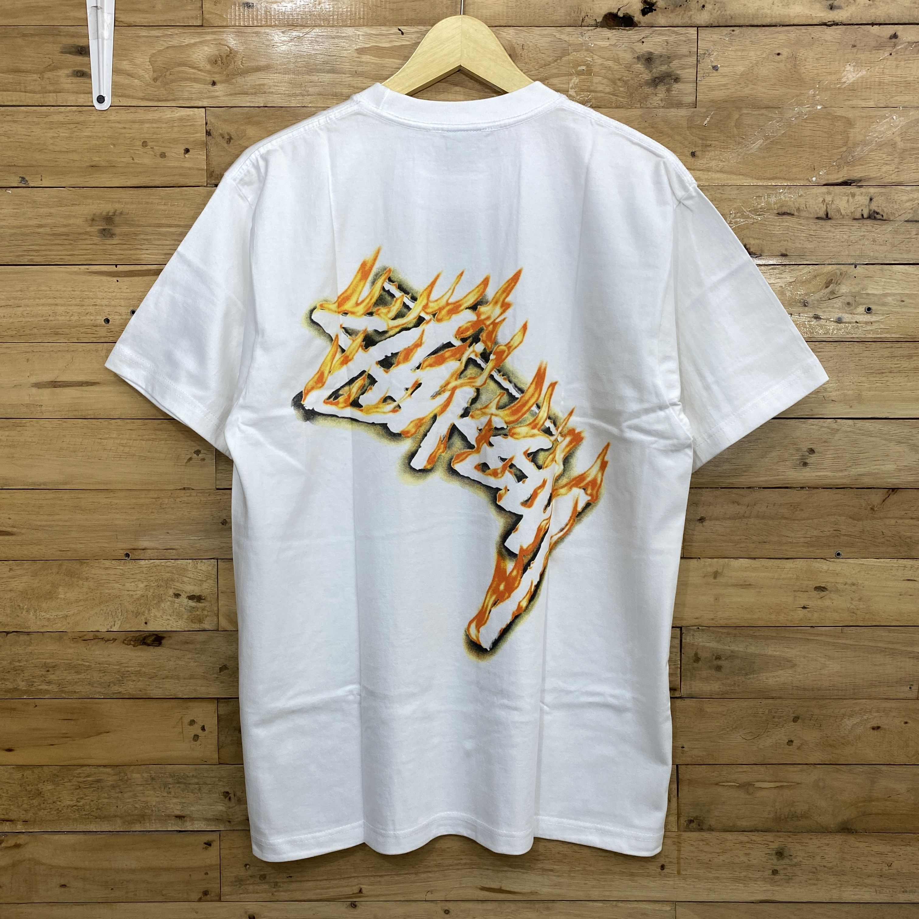 image of Stussy Burn Logo Tee White Large, Men's