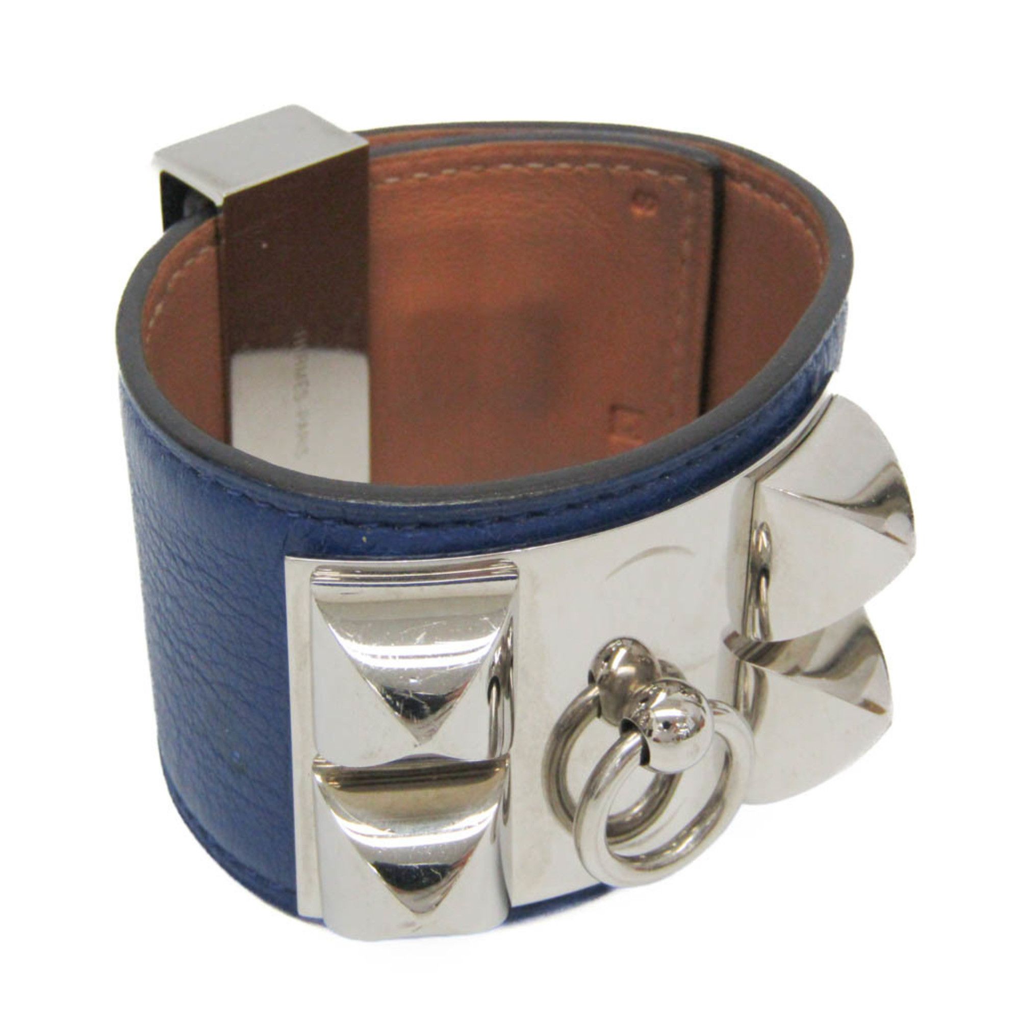 Hermes Hermes Collier De Chien Leather,Metal Bangle Silver,Bleu Saphir Size ONE SIZE - 1 Thumbnail