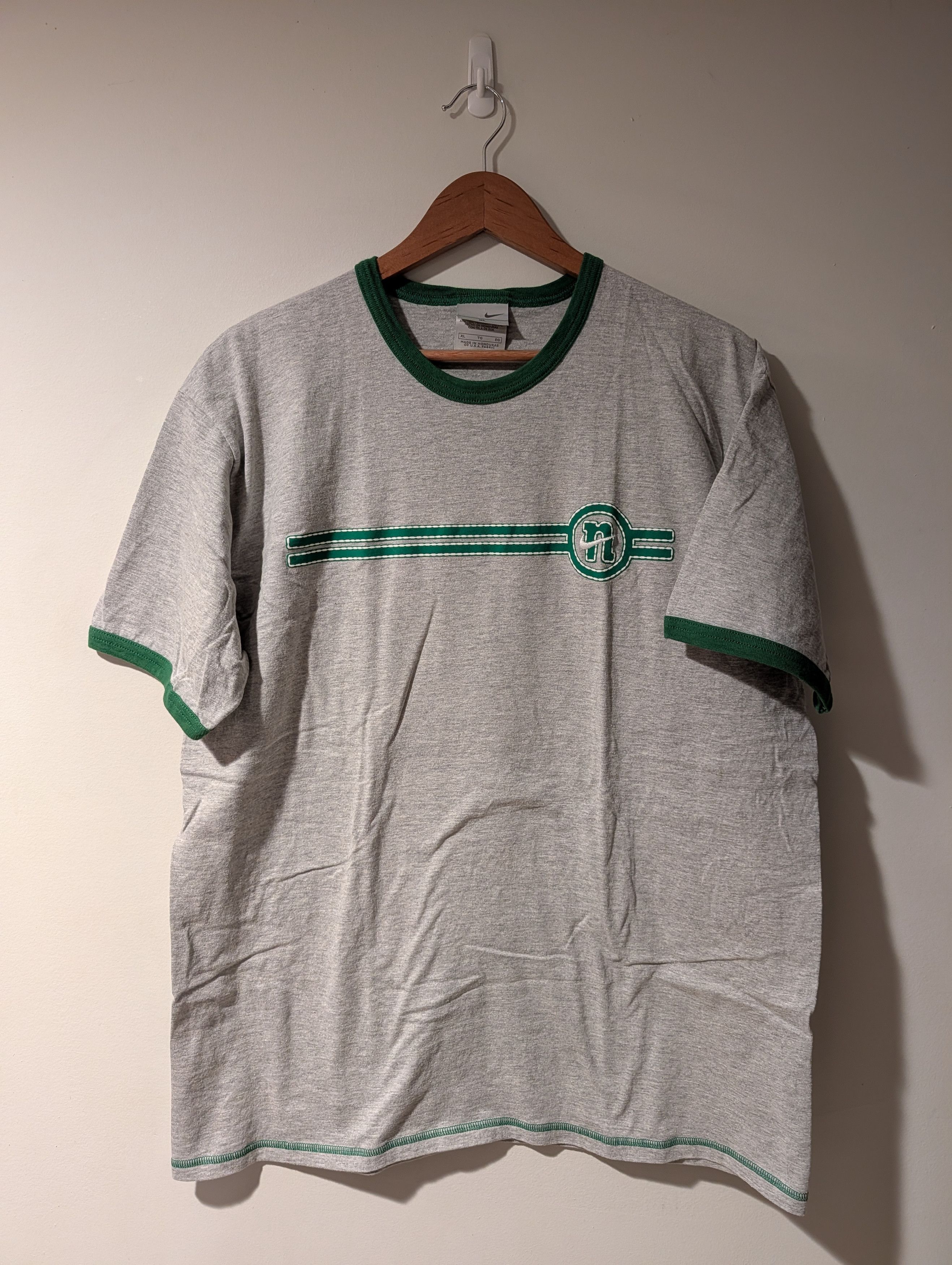 Nike Vintage 90s Nike Ringer T-Shirt Green Contrast Stitch Swoosh Size US XL / EU 56 / 4 - 1 Thumbnail