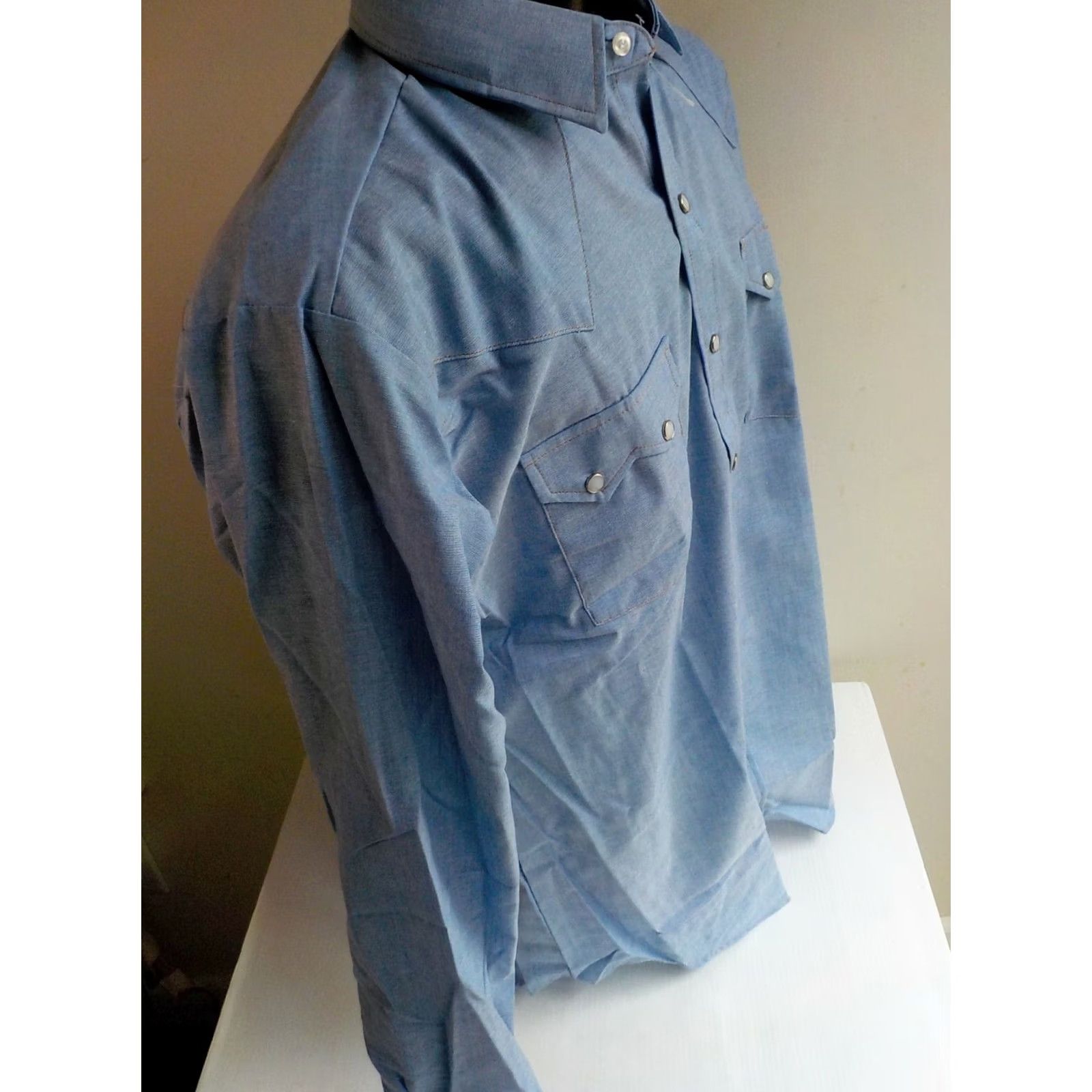 Vintage DC BRAND Authentic Western Wear Mens Shirt Snap-Up Cotton/Poly Blue SZ 16 1/2 NWOT Size US XL / EU 56 / 4 - 3 Thumbnail