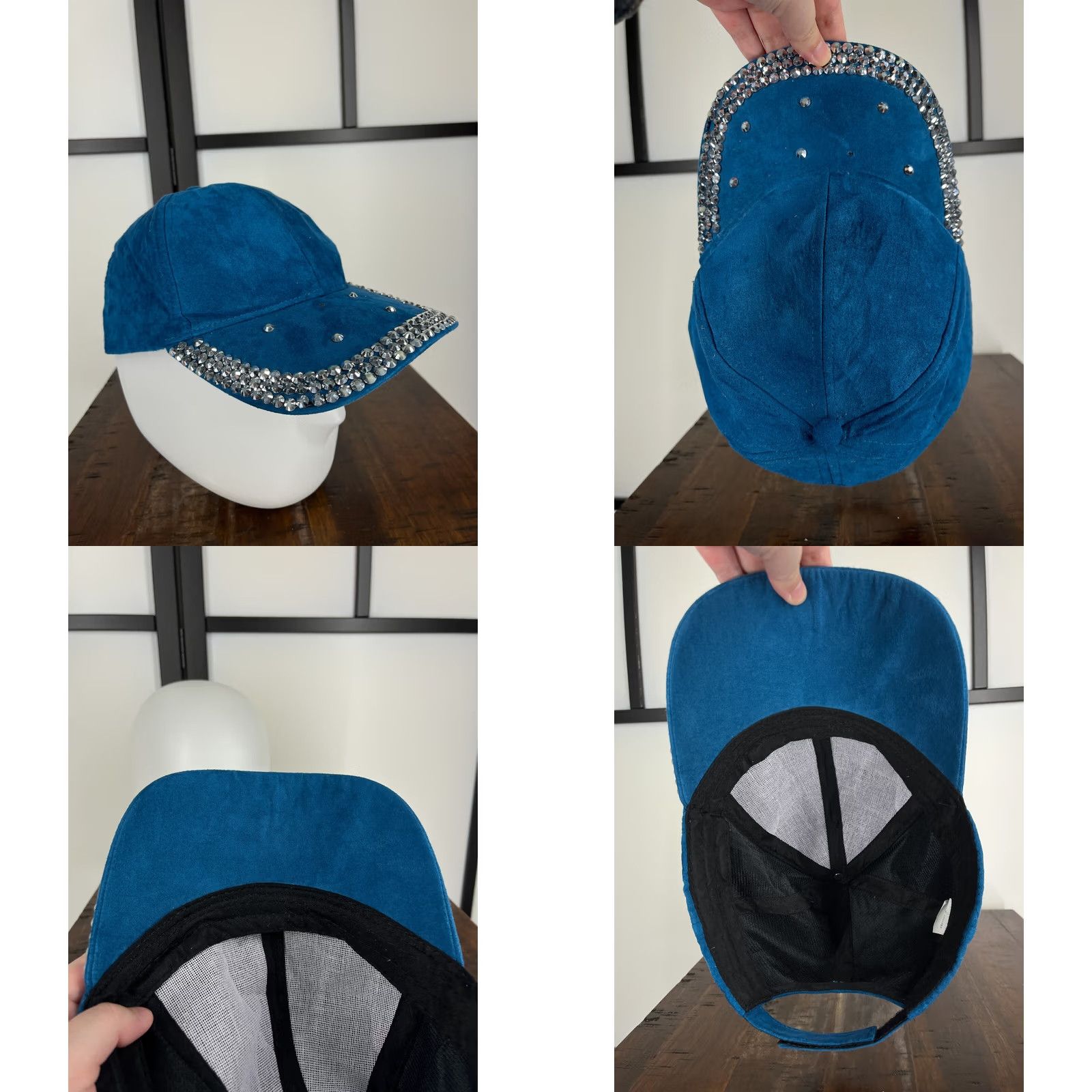 Vintage Nike Hat Cap Strap Back Womens One Size Blue Rhinestone Bling Jeweled Polyester Blend Strap Back Adjustable Fashion Hat Size ONE SIZE - 8 Thumbnail
