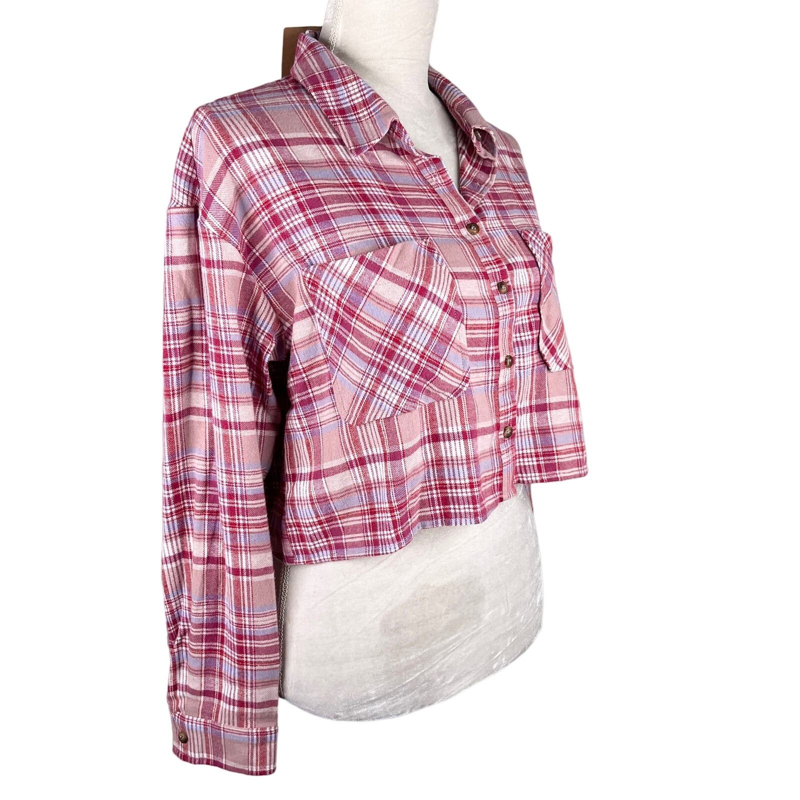Other Stanton Arden Plaid Flannel Button Down M Cropped Wine New Size M / US 6-8 / IT 42-44 - 6 Thumbnail