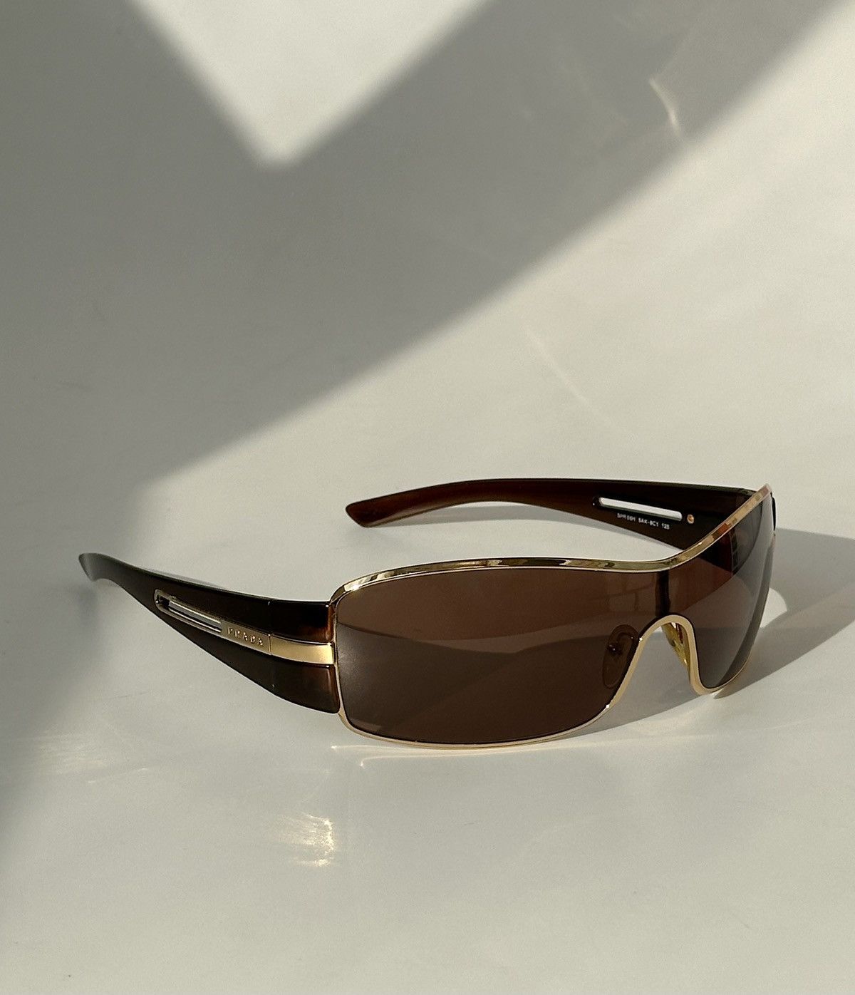 image of Prada 2007 Logo Mask Sunglasses Spr56H Y2K Grunge Runway in Brown, Men's