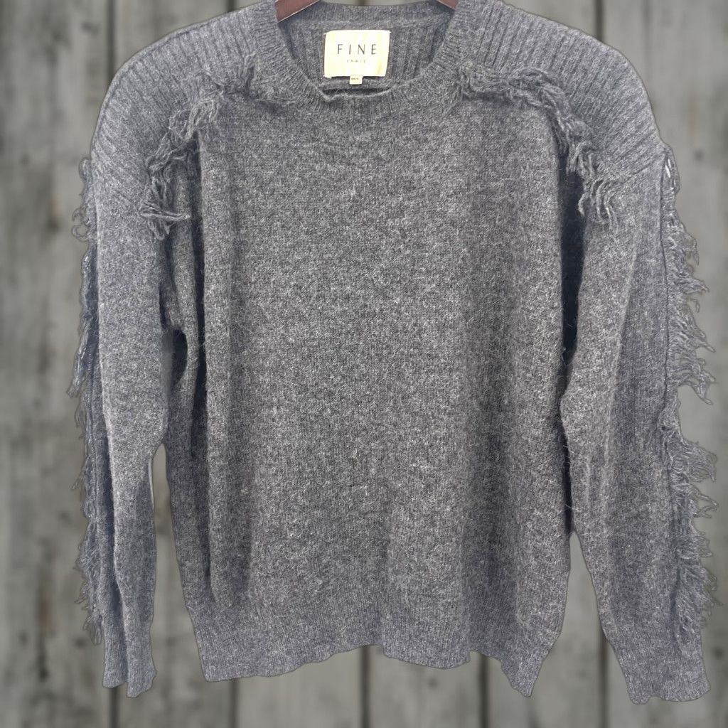 Vintage Fine Collection Sweater Womens L Angora Knit Fringe Boho Paris Gray Crew Neck Long Sleeve Pullover Bohemian 90s? Size L / US 10 / IT 46 - 1 Thumbnail