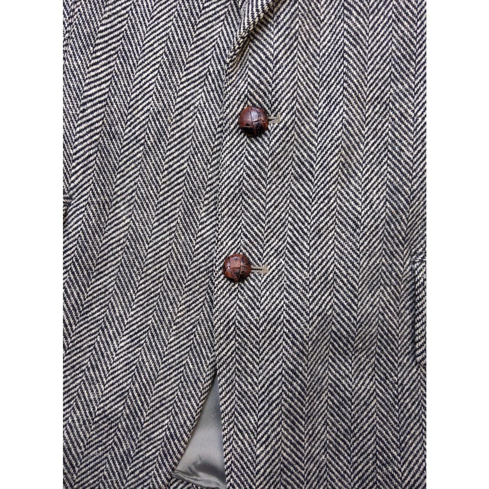 Vintage VINTAGE Garrison Park Grey Wool Tweed Herringbone 2 Button Notch Lapel Single-Breasted Sport Coat Men 42 Regular Size US XS / EU 42 / 0 - 4 Thumbnail