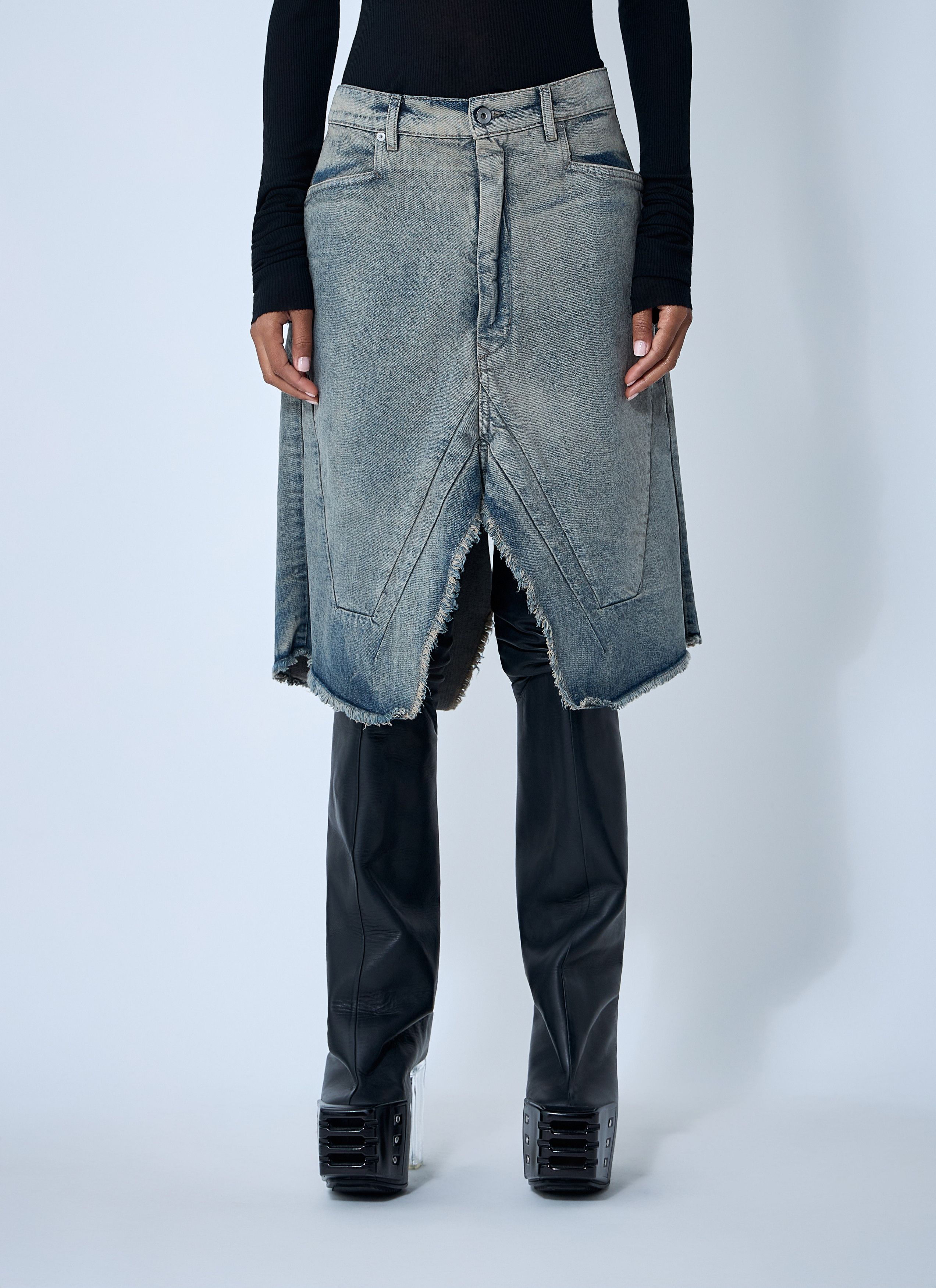 Rick Owens Slivered Denim Skirt Size 27" / US 4 / IT 40 - 1 Thumbnail