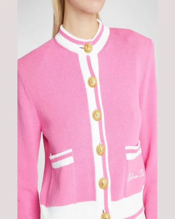 Balmain o1y0625 Cardigan in Pink/White Size L / US 10 / IT 46 - 3 Thumbnail