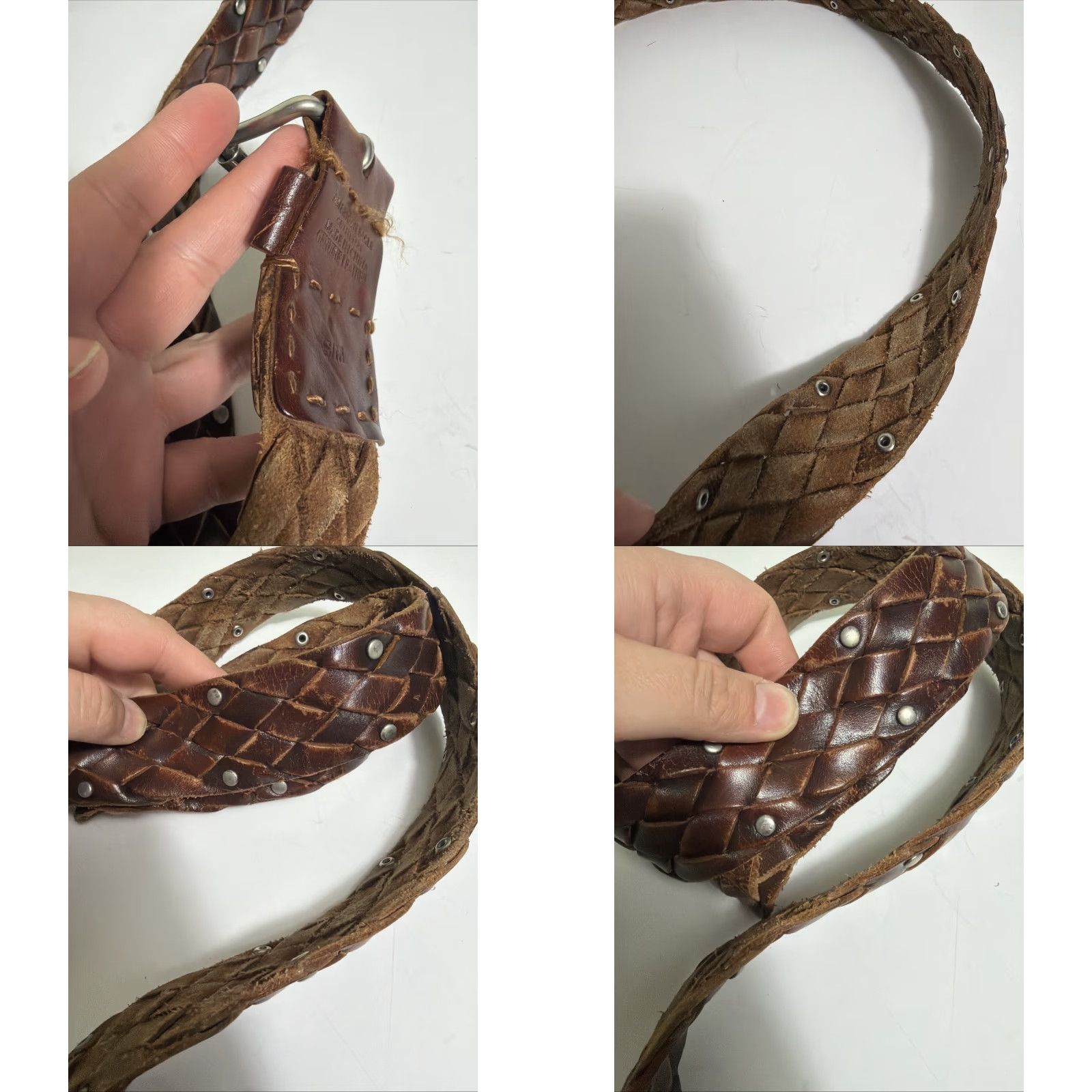 American Eagle Outfitters VINTAGE American Eagle Belt Womens S/M Brown Leather Studded Woven Brass Buckle Boho Size ONE SIZE - 9 Thumbnail