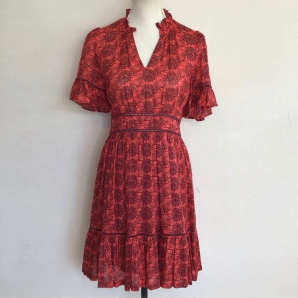 Scotch & Soda SCOTCH & SODA Bold Red Cinched Waist Ruffled Lace Ribbing S Size XS / US 0-2 / IT 36-38 - 4 Thumbnail