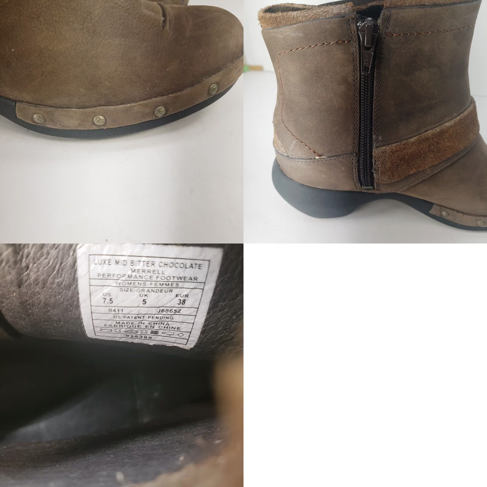 Merrell Merrell Luxe Mid Bitter Chocolate Ankle Boots Women's 7.5 Brown Leather Zip Studded Platform Block Heel Casual Fall Winter Size US 8 / IT 38 - 9 Thumbnail