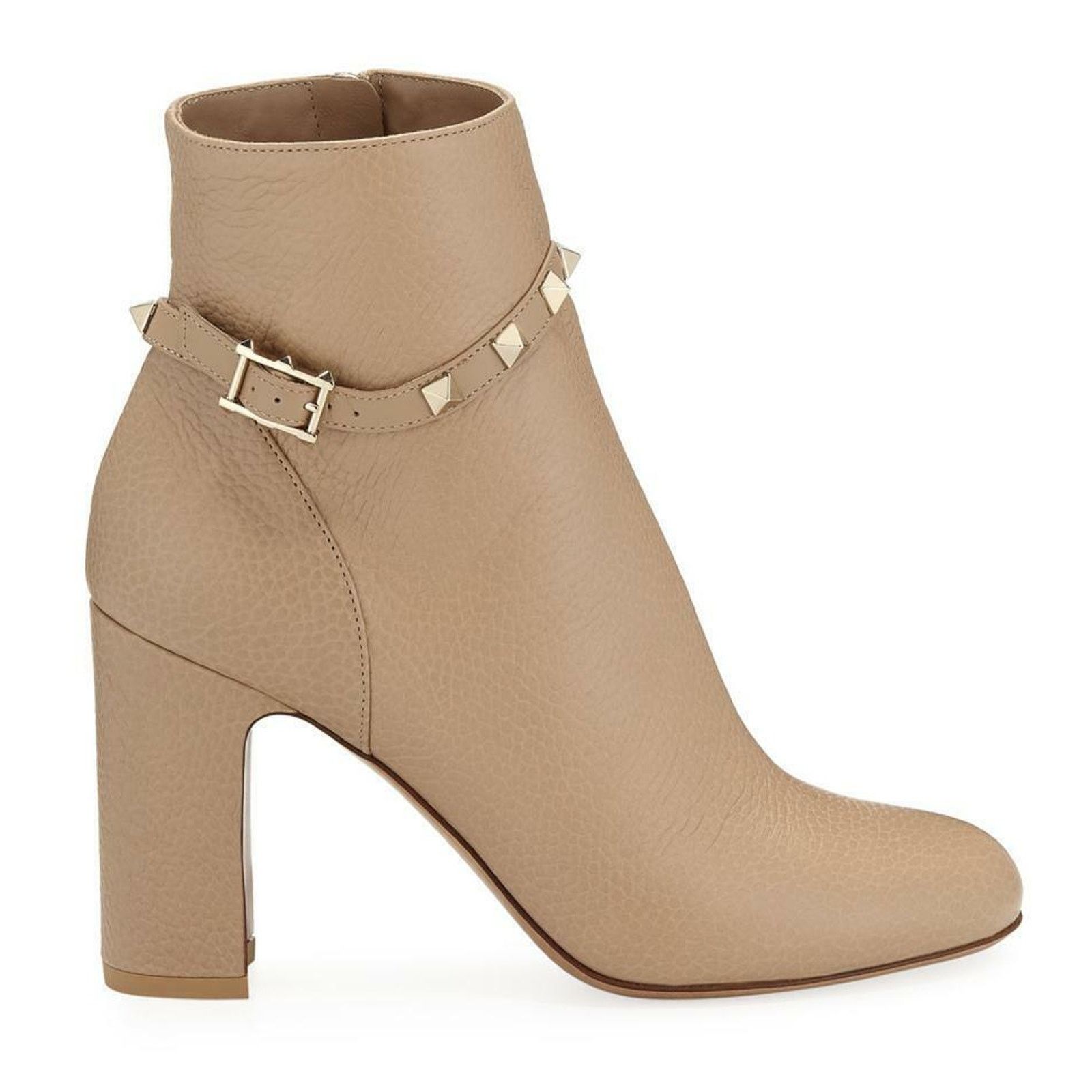 Valentino Valentino Rockstud 90 Beige Nude Leather Short Ankle Block Size US 9.5 / IT 39.5 - 1 Thumbnail