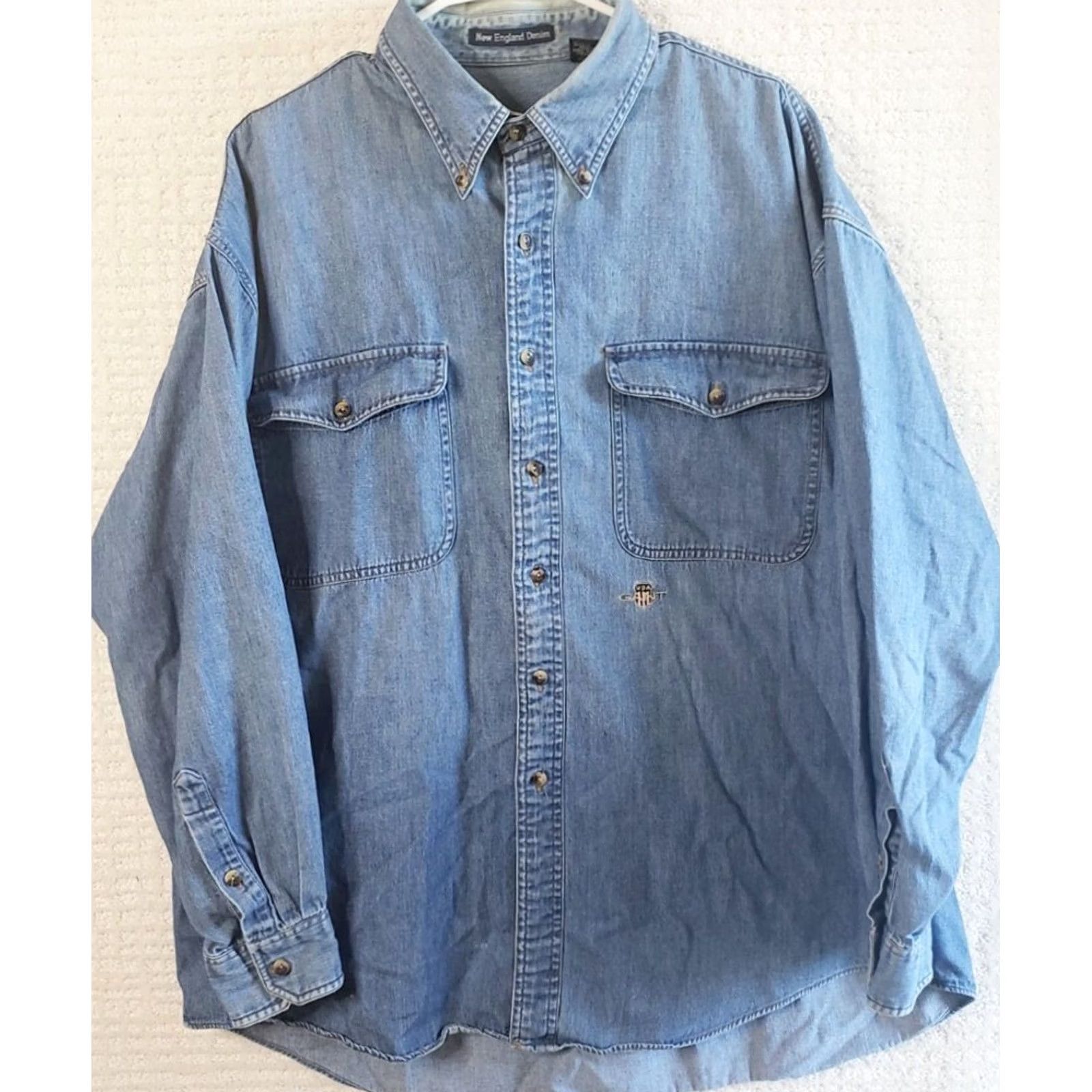 Gant GANT Button-Up Shirt Denim Blue Large Long Sleeve Mens Regular Fit Size US L / EU 52-54 / 3 - 2 Thumbnail