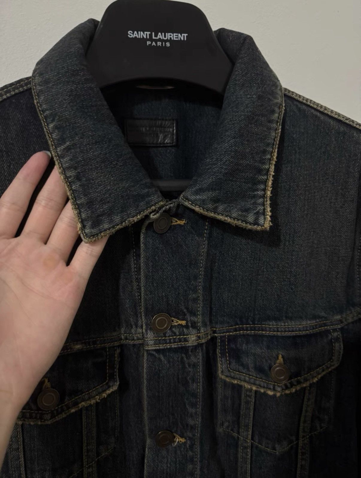 Yves Saint Laurent SLP 15SS Runway Vintage Dark Blue Basic Denim Jacket Size US L / EU 52-54 / 3 - 4 Thumbnail