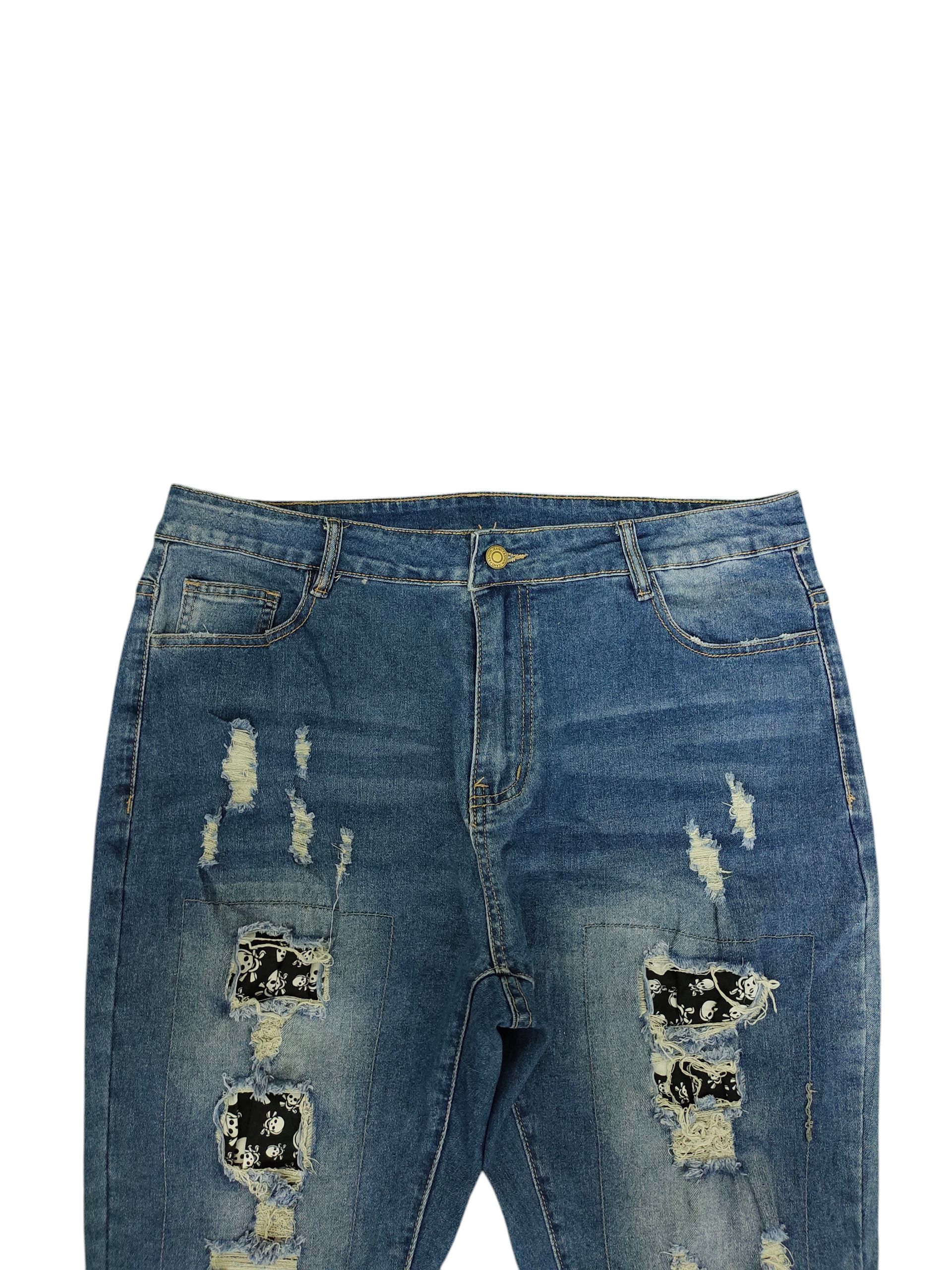 Comme des Garcons × Undercover Japanese Brand Skull Patchwork Distress Denim Jeans Size US 34 / EU 50 - 2 Thumbnail