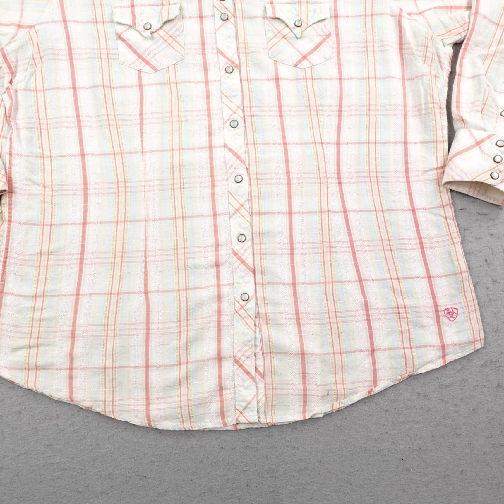 Ariat Ariat Shirt Womens XXL Pink Blue White Plaid Western Pearl Snap Metallic Rodeo Size XXL / US 16-18 / IT 52-54 - 3 Thumbnail