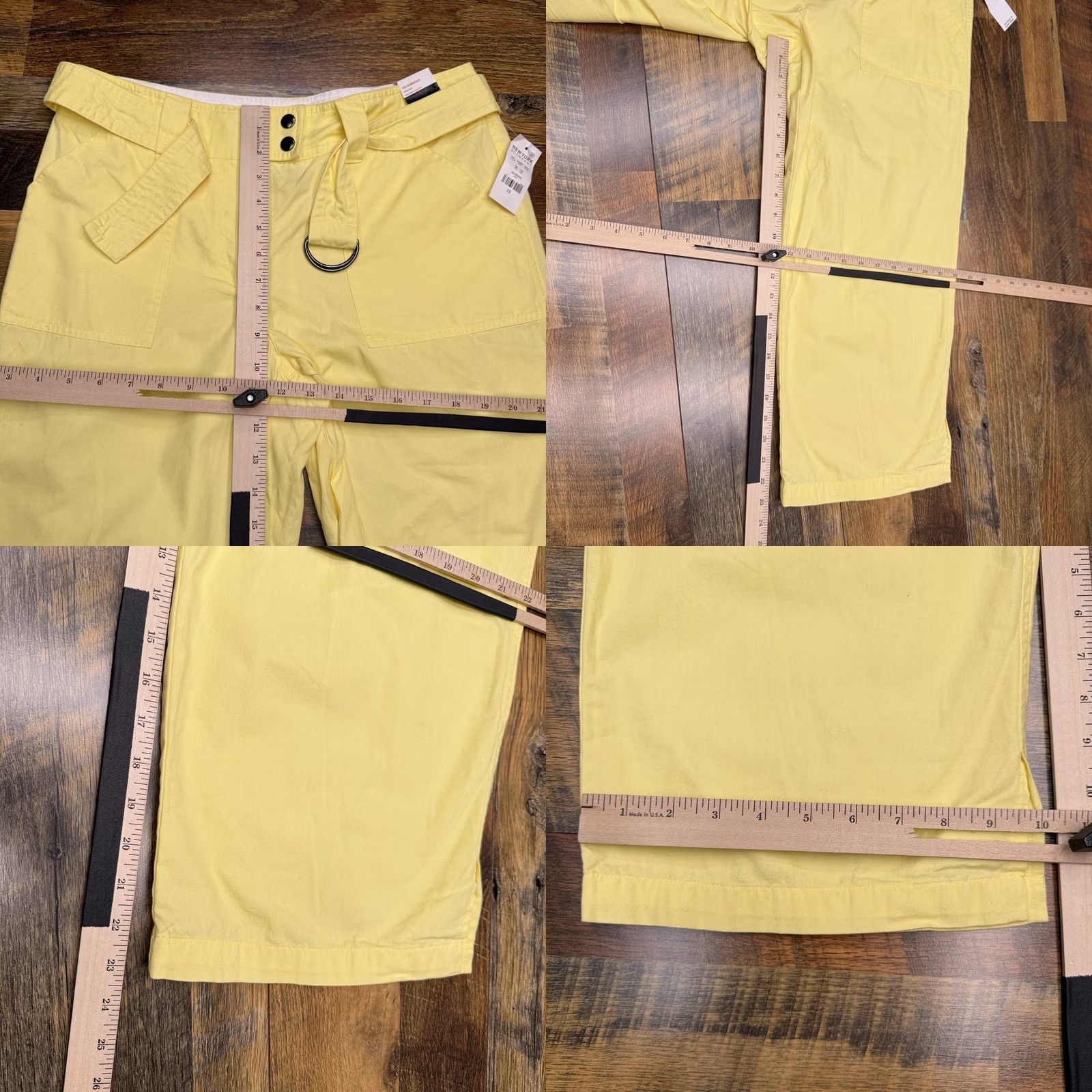 Vintage New York & Company Capri Pants Womens 10 Yellow Belted Flat Front Cotton Straight Leg 23.5 Inseam Regular Fit Summer Spring Fall Casual Size 32" / US 10 / IT 46 - 8 Thumbnail