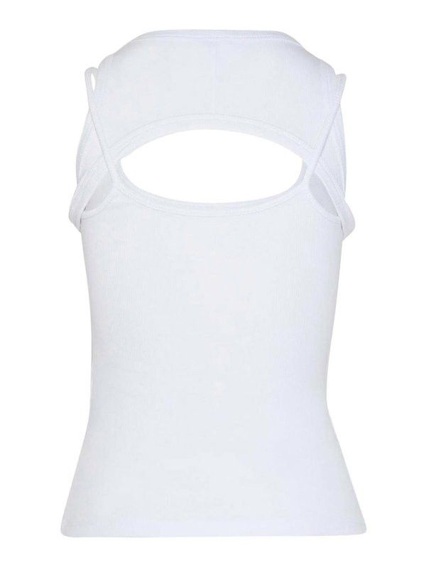 Off-White o1mle0824 Stamp Ribbed Round Rowing Top in White Size M / US 6-8 / IT 42-44 - 2 Thumbnail