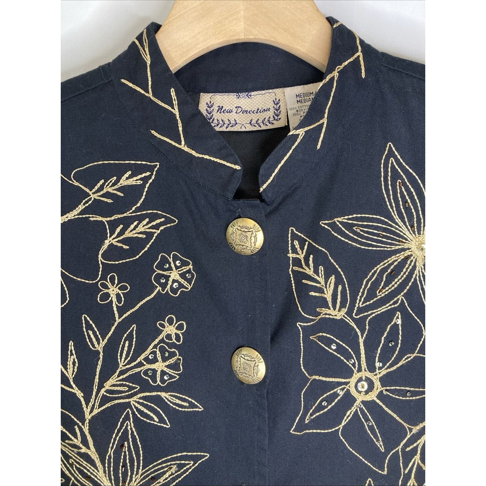 Other Vintage Jacket M Embroidered Button Up Black Gold Floral Size M / US 6-8 / IT 42-44 - 4 Thumbnail