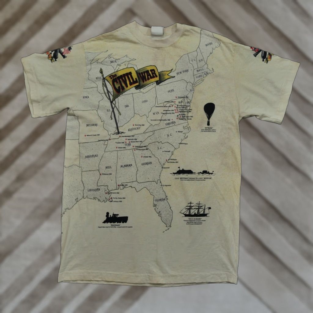 Vintage VINTAGE Civil War T Shirt Mens XL All Over Print AOP Map United States Adult 90s Size US XL / EU 56 / 4 - 1 Thumbnail
