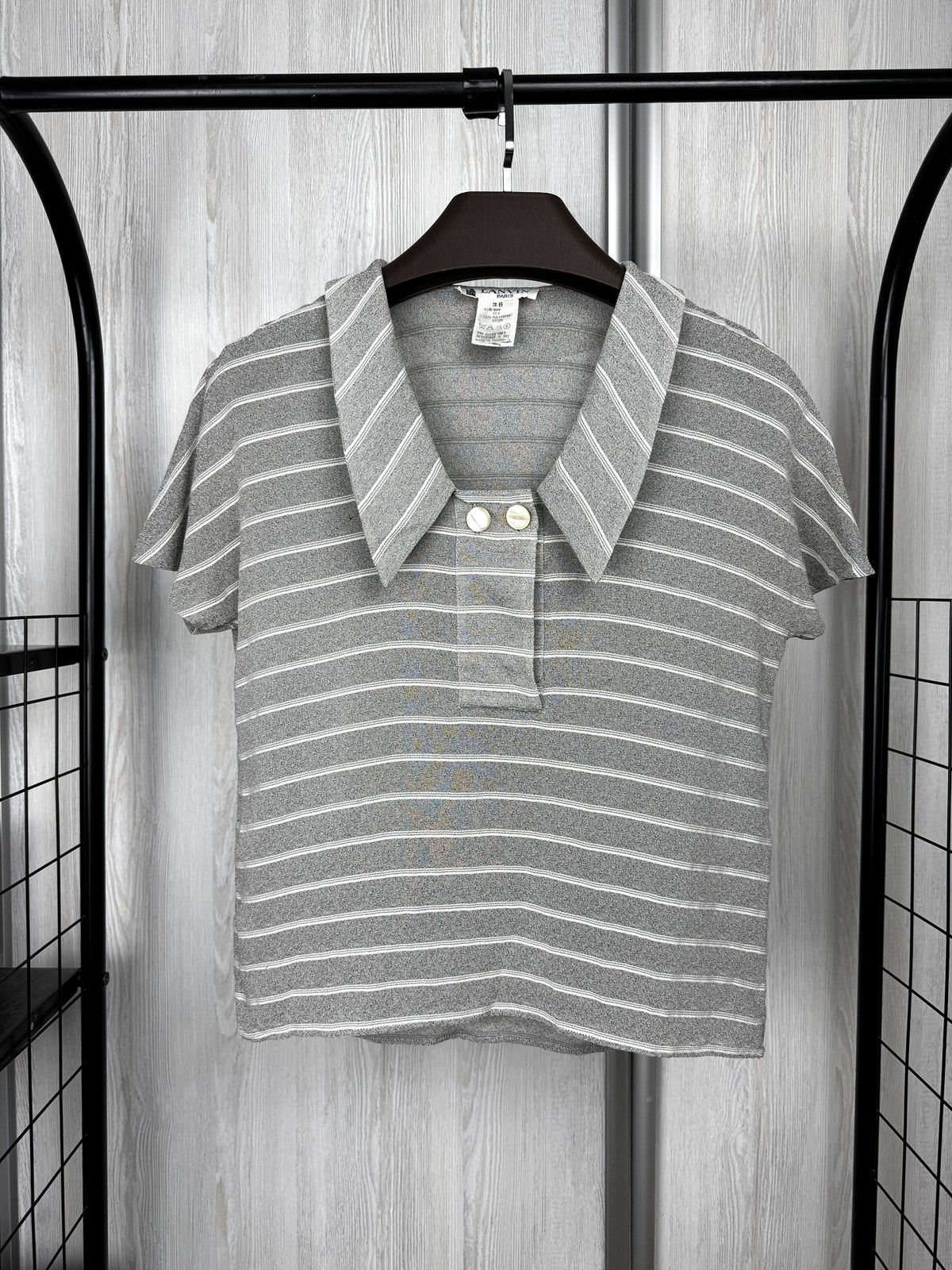 Lanvin Lanvin Paris Grey Striped silk blend short sleeve blouse 36 Size XS / US 0-2 / IT 36-38 - 2 Thumbnail