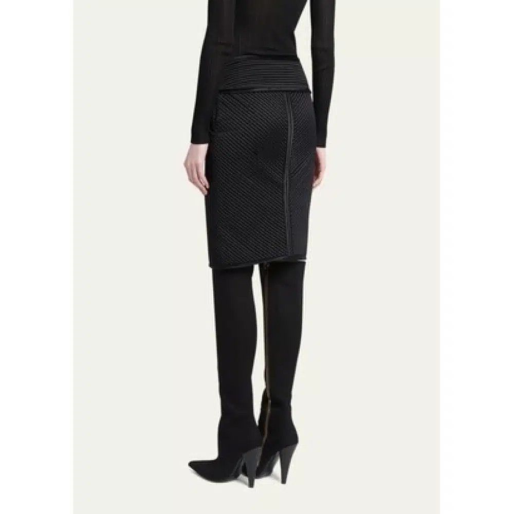 Tom Ford o1loc1c1024 GC5694 Pinstripe Quilted Velvet Skirt in Black Size 26" / US 2 / IT 38 - 2 Thumbnail
