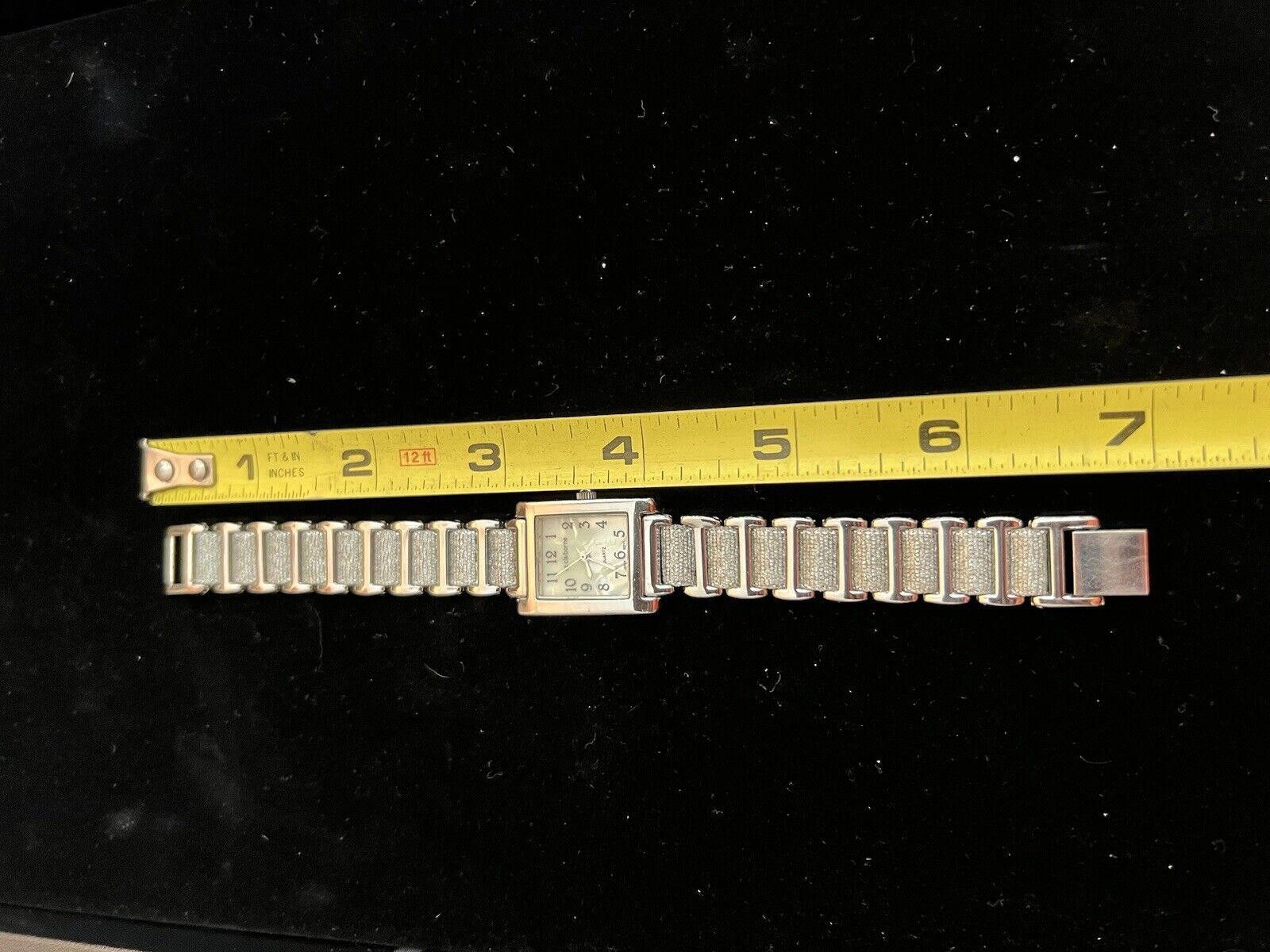 Designer Liz Claiborne Silver Tone Watch MOP Rhinestones New Battery Size ONE SIZE - 4 Thumbnail