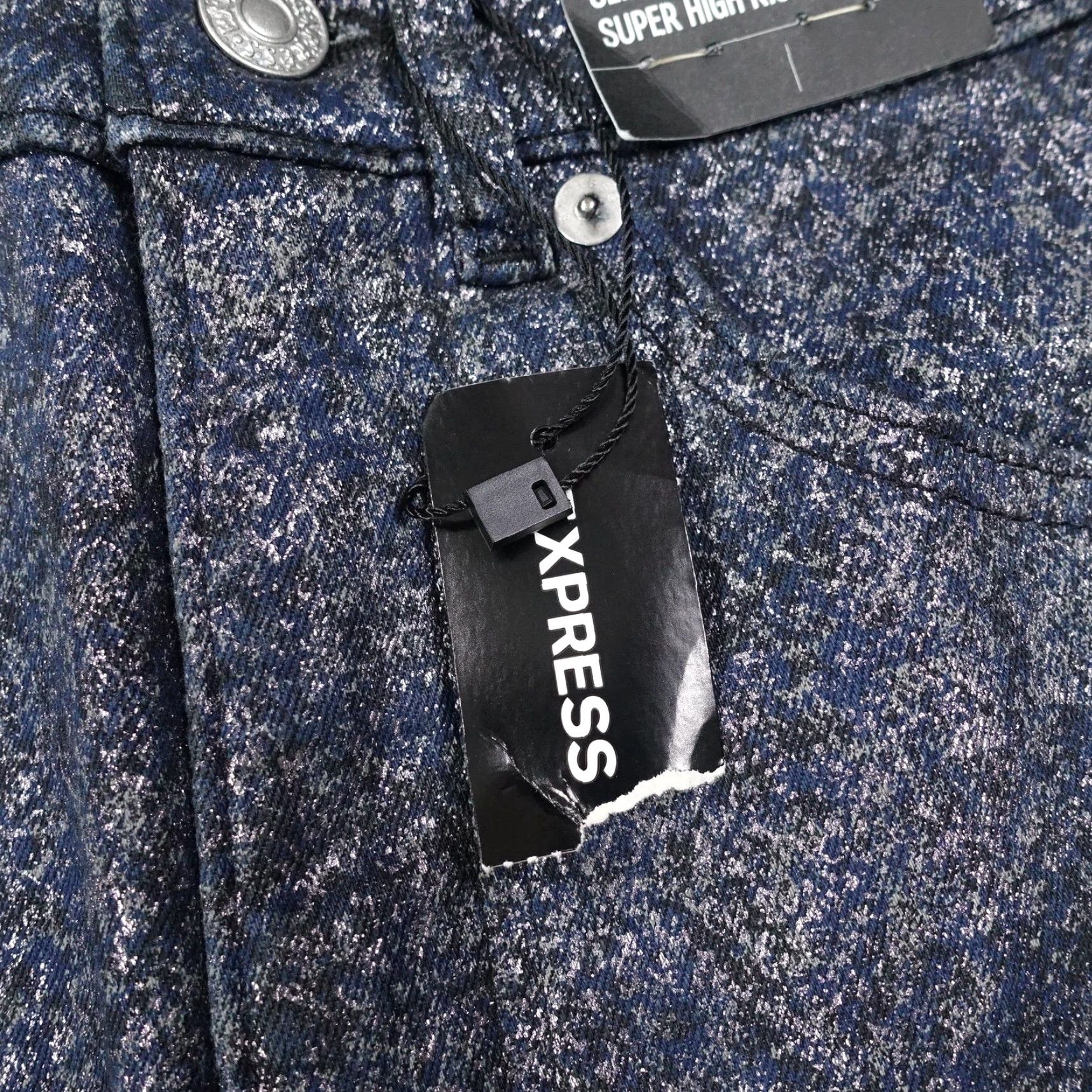 Express EXPRESS Jeans Women Slim Super High Rise 00 Blue Black Speckled Denim 27" Inseam Contemporary Stretch Womens Jeans Size 24" / US 00 / IT 34 - 5 Thumbnail