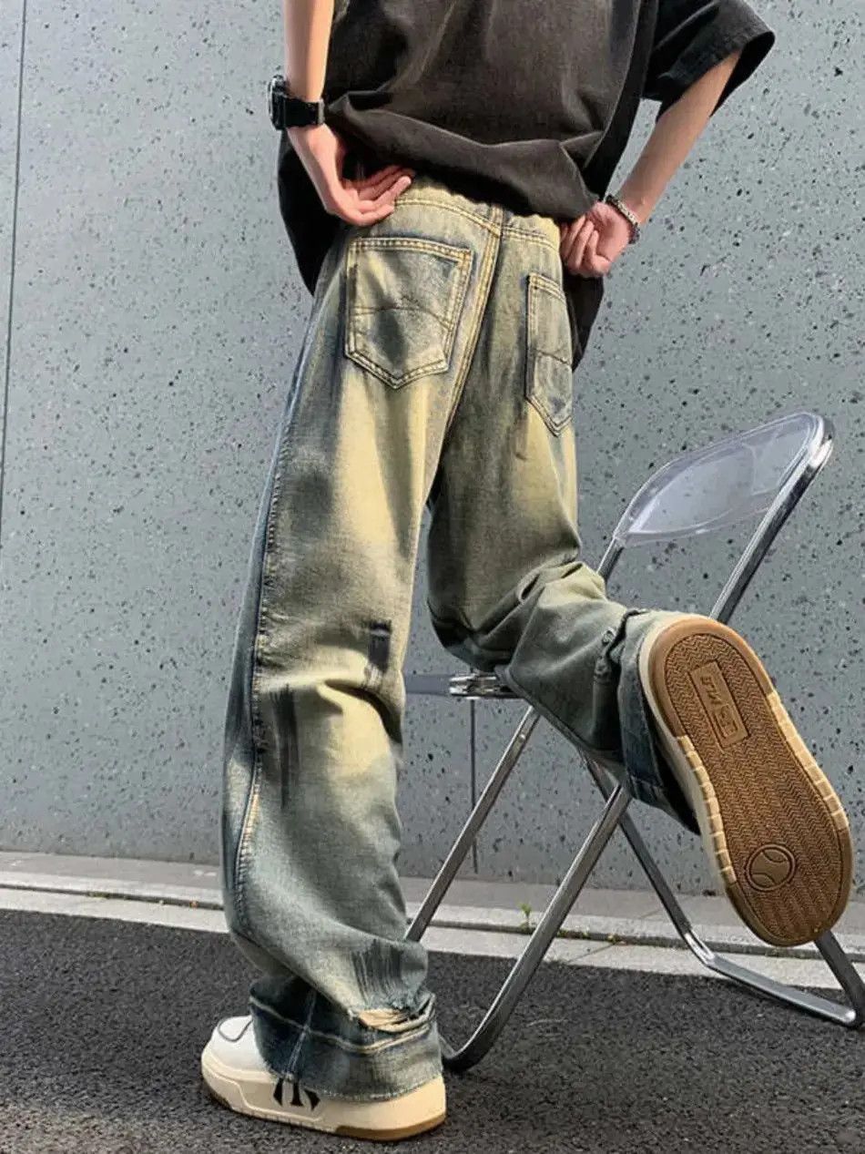 Japanese Brand Loose washed straight leg splashed ink jeans Size US 32 / EU 48 - 4 Thumbnail