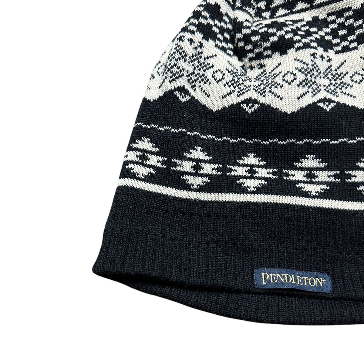 Pendleton Mens Y2K Pendleton Black White Wool Beanie Hat Size ONE SIZE - 2 Thumbnail
